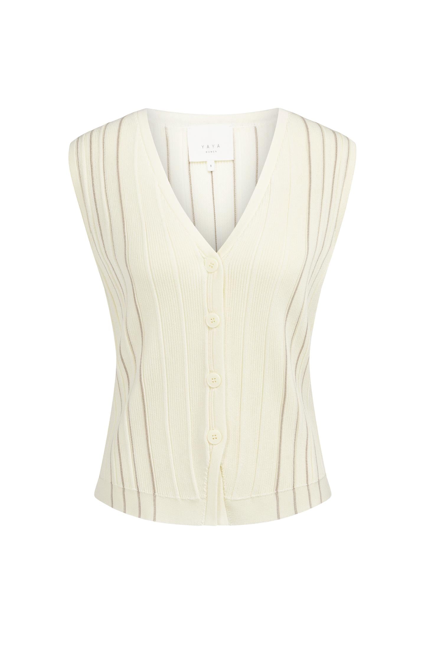 Knitted gilet with V-neck and stripe design - Type: lookbook