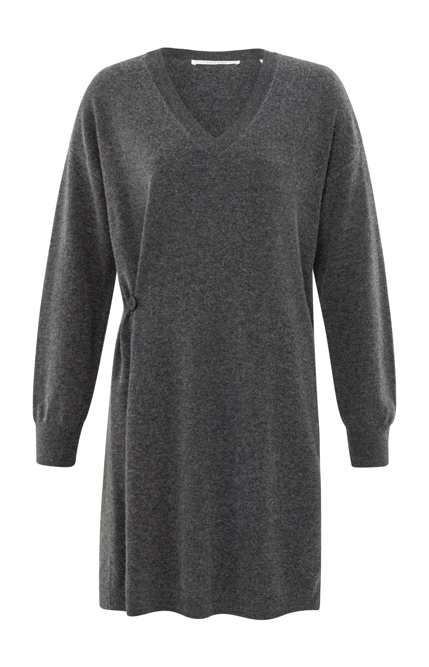 Knitted grey midi dress with V-neck and loose fit - Type: product