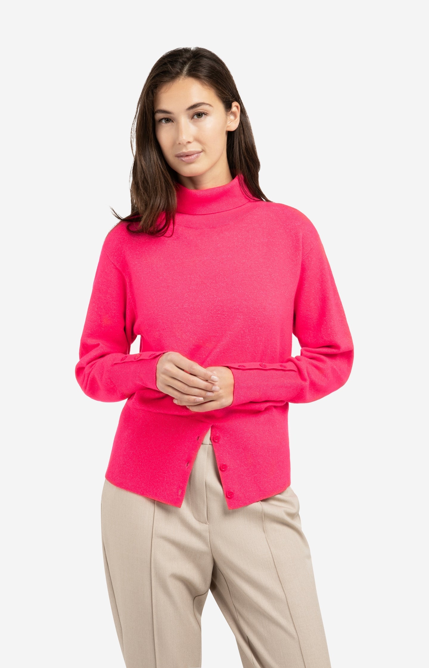 Knitted high neck sweater with button details