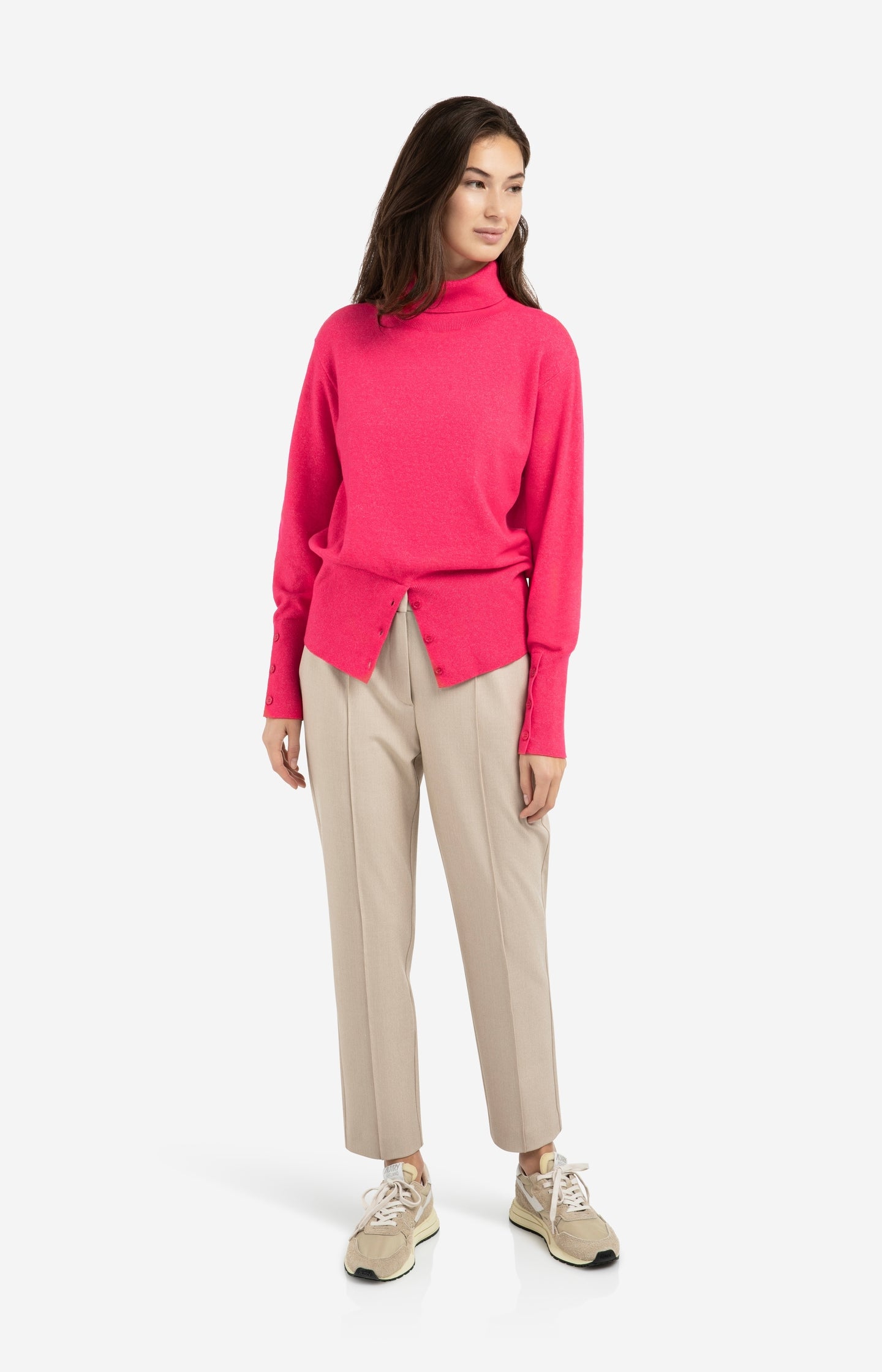 Knitted high neck sweater with button details