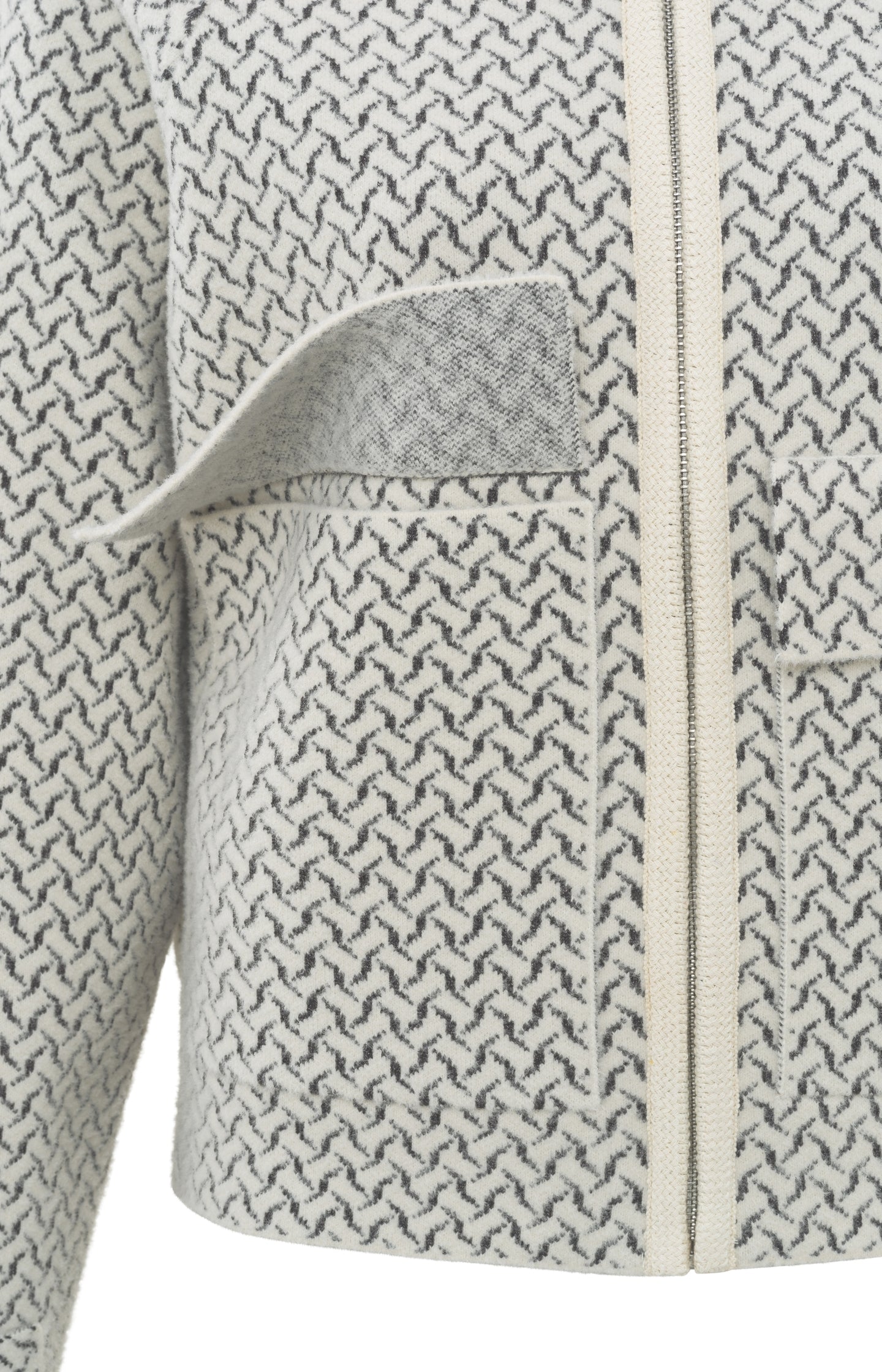 Knitted jacket with a woven print, long sleeves and zipper