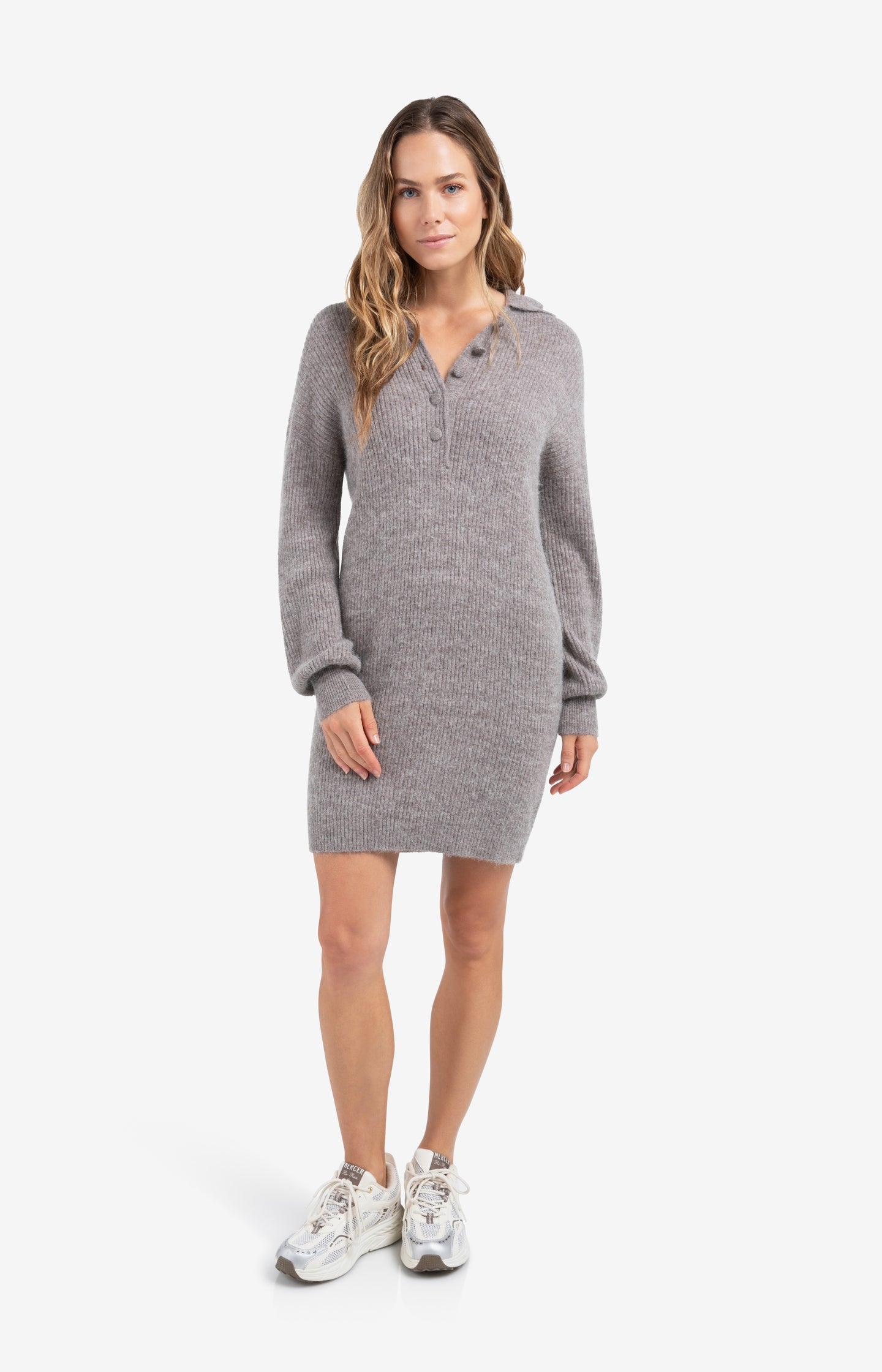 Knitted midi dress with collar and button details - Type: lookbook