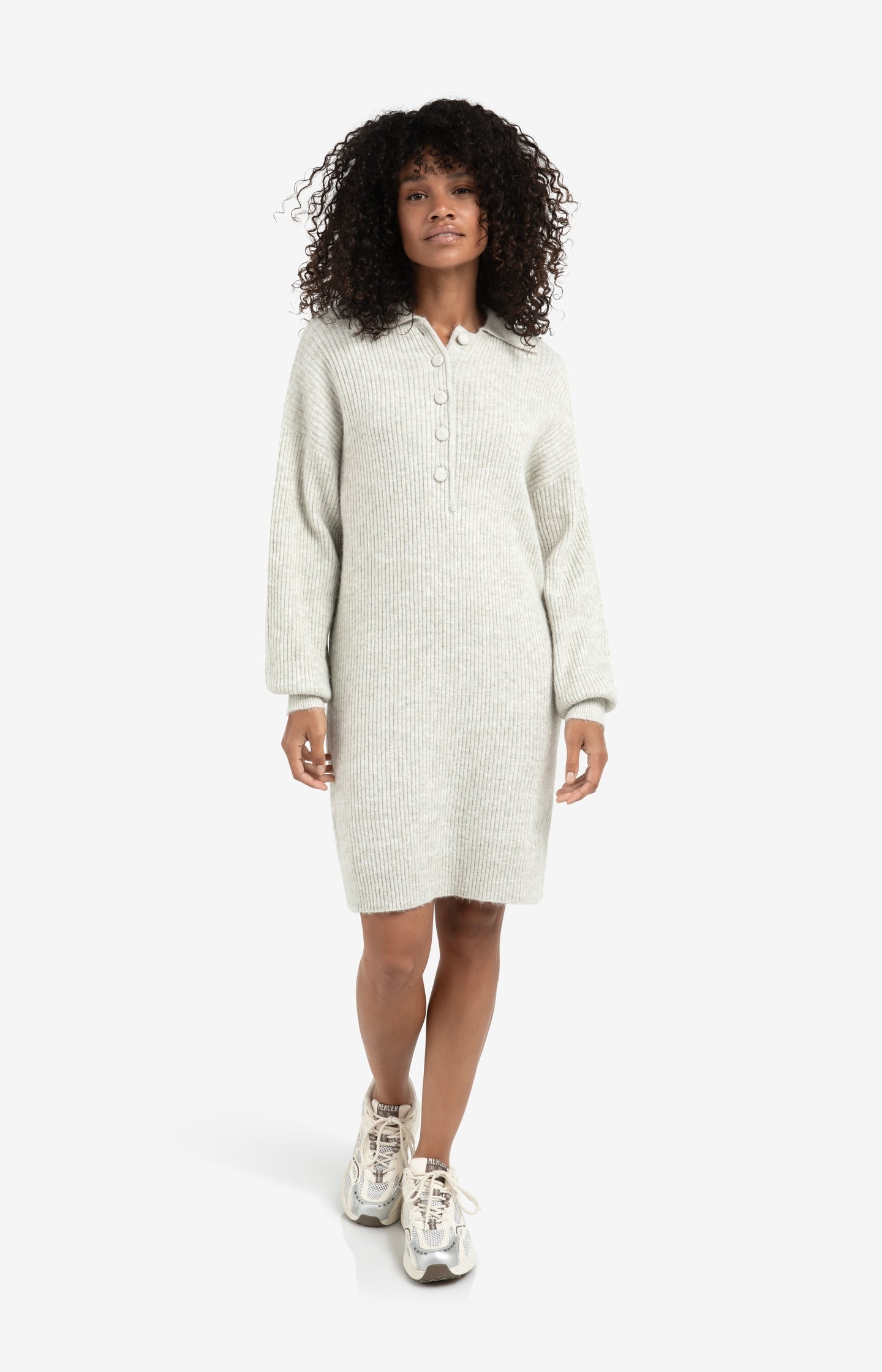 Knitted midi dress with collar and button details - Type: lookbook