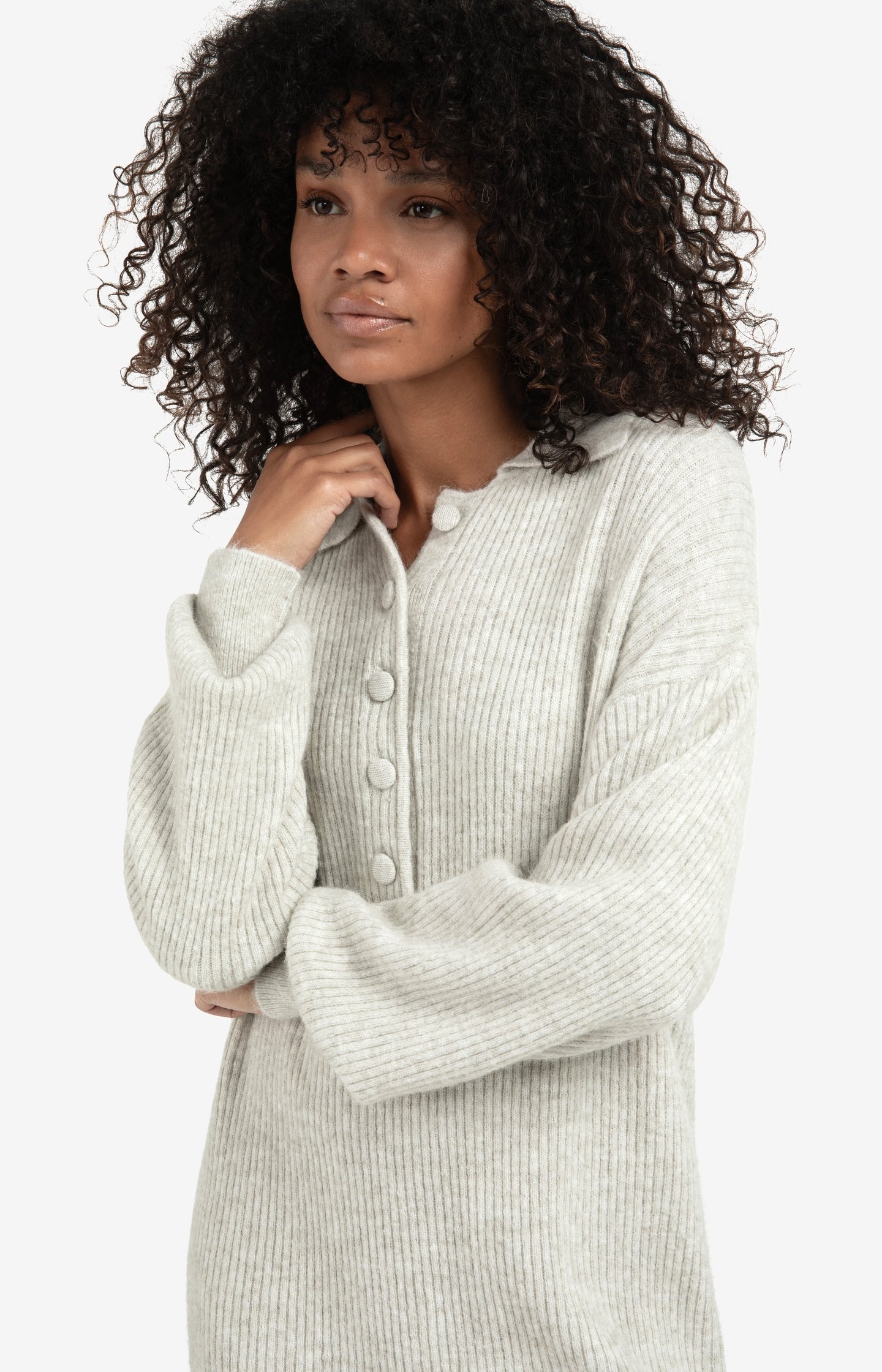 Knitted midi dress with collar and button details
