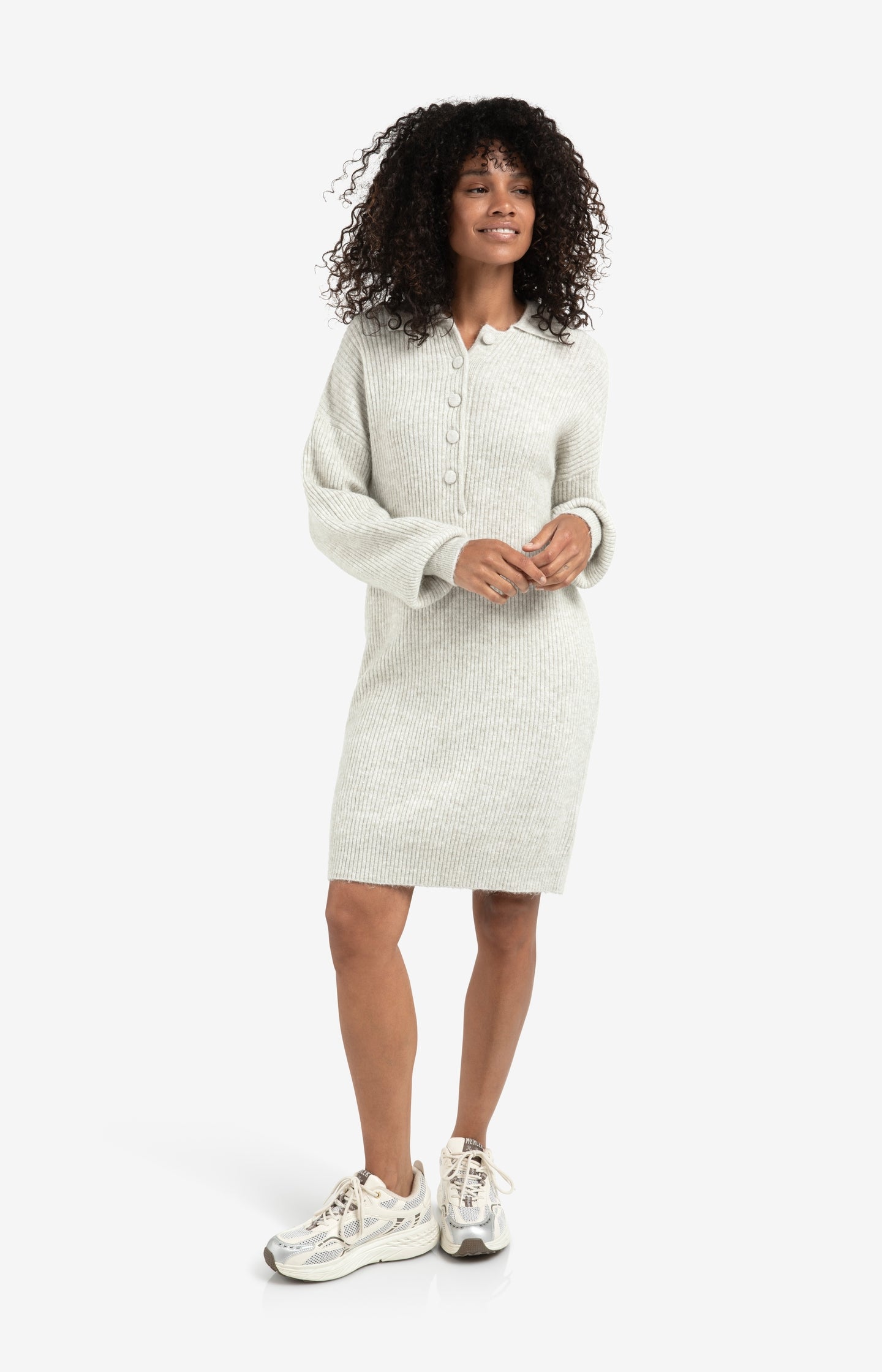 Knitted midi dress with collar and button details