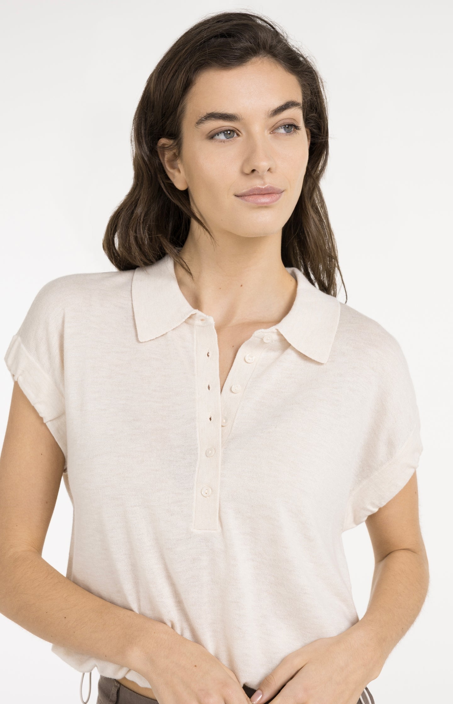 Knitted polo with drawstring hem - Type: lookbook