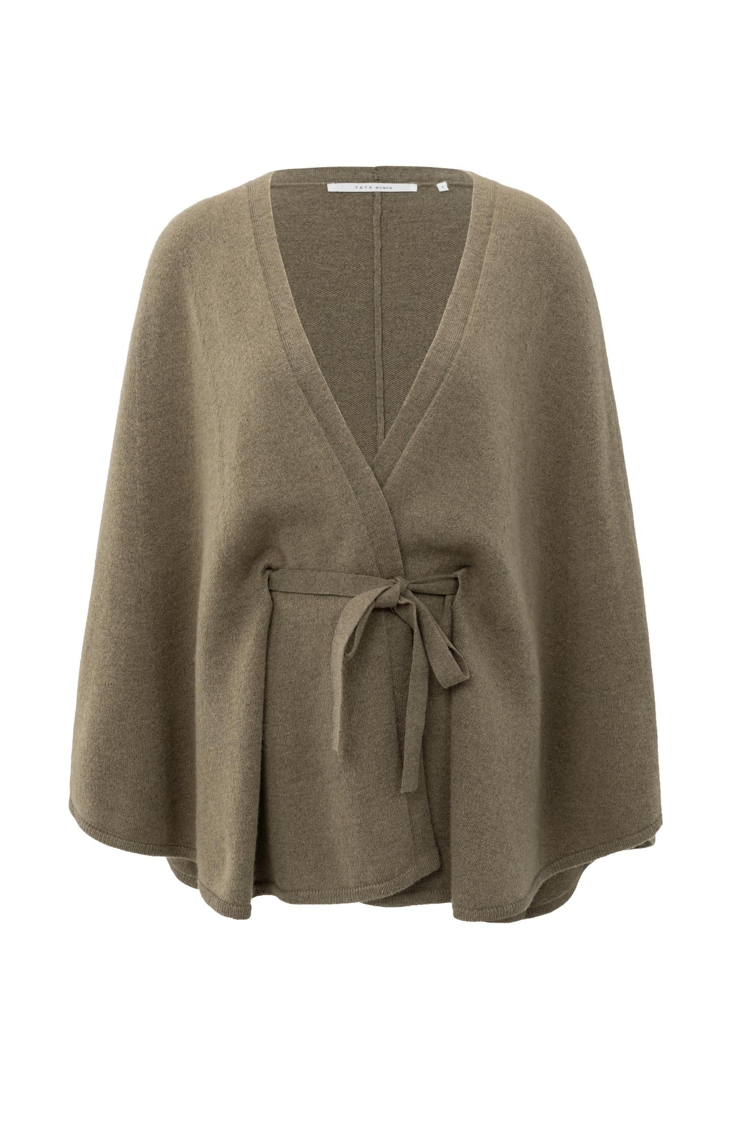 Knitted poncho with tie belt - Type: product