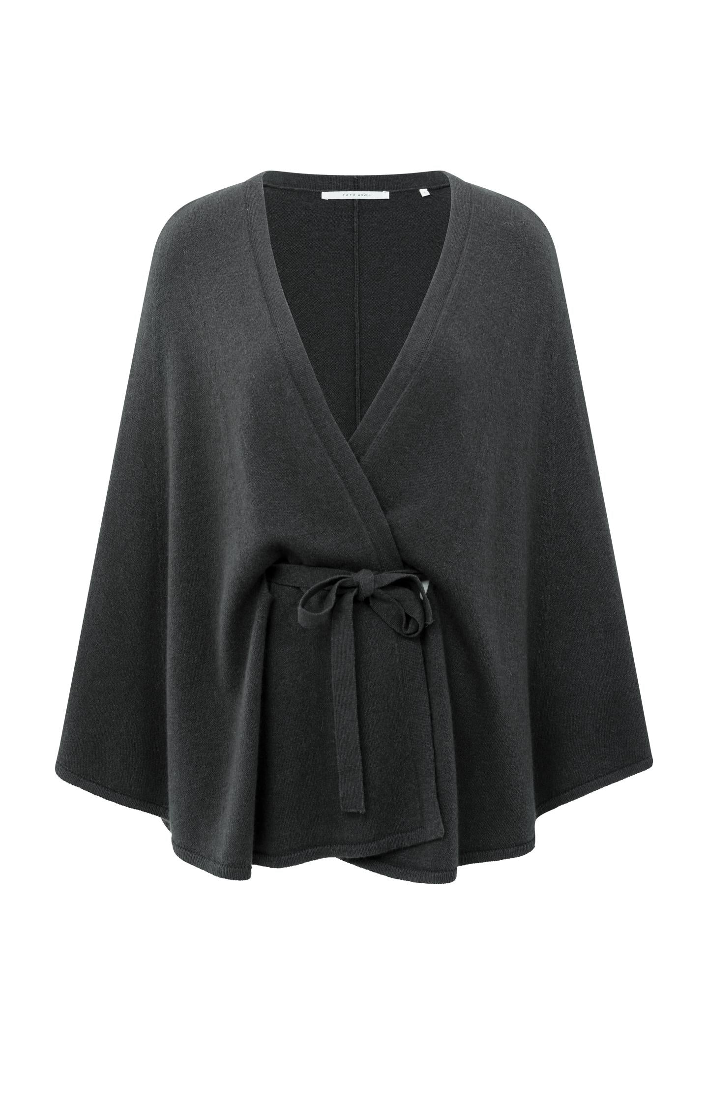 Knitted poncho with tie belt - Type: product