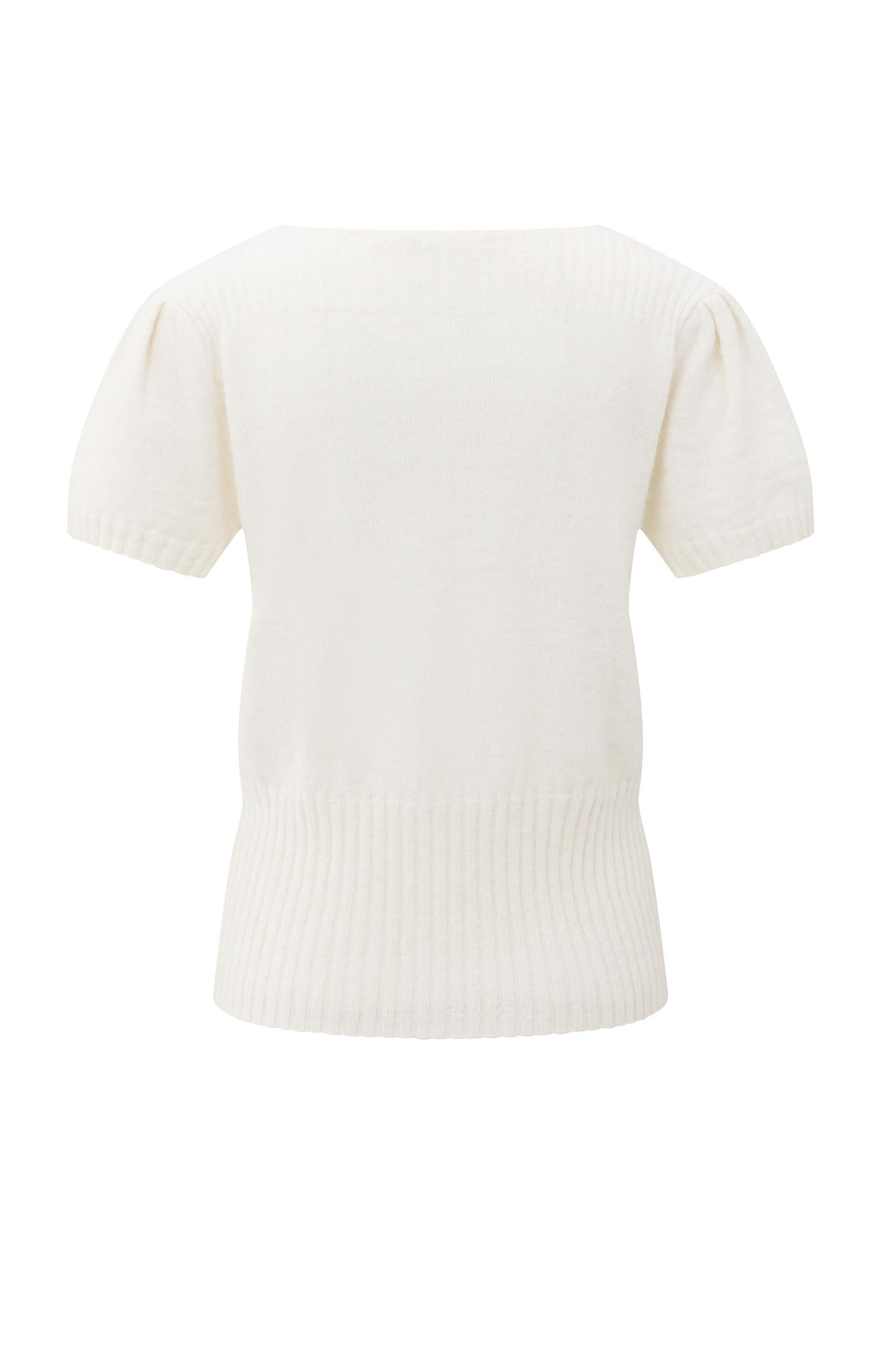 Knitted short sleeve cardigan with rib accents