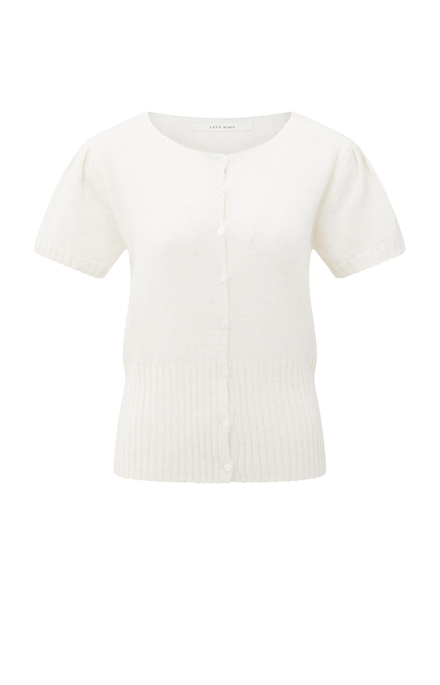 Knitted short sleeve cardigan with rib accents - Type: product