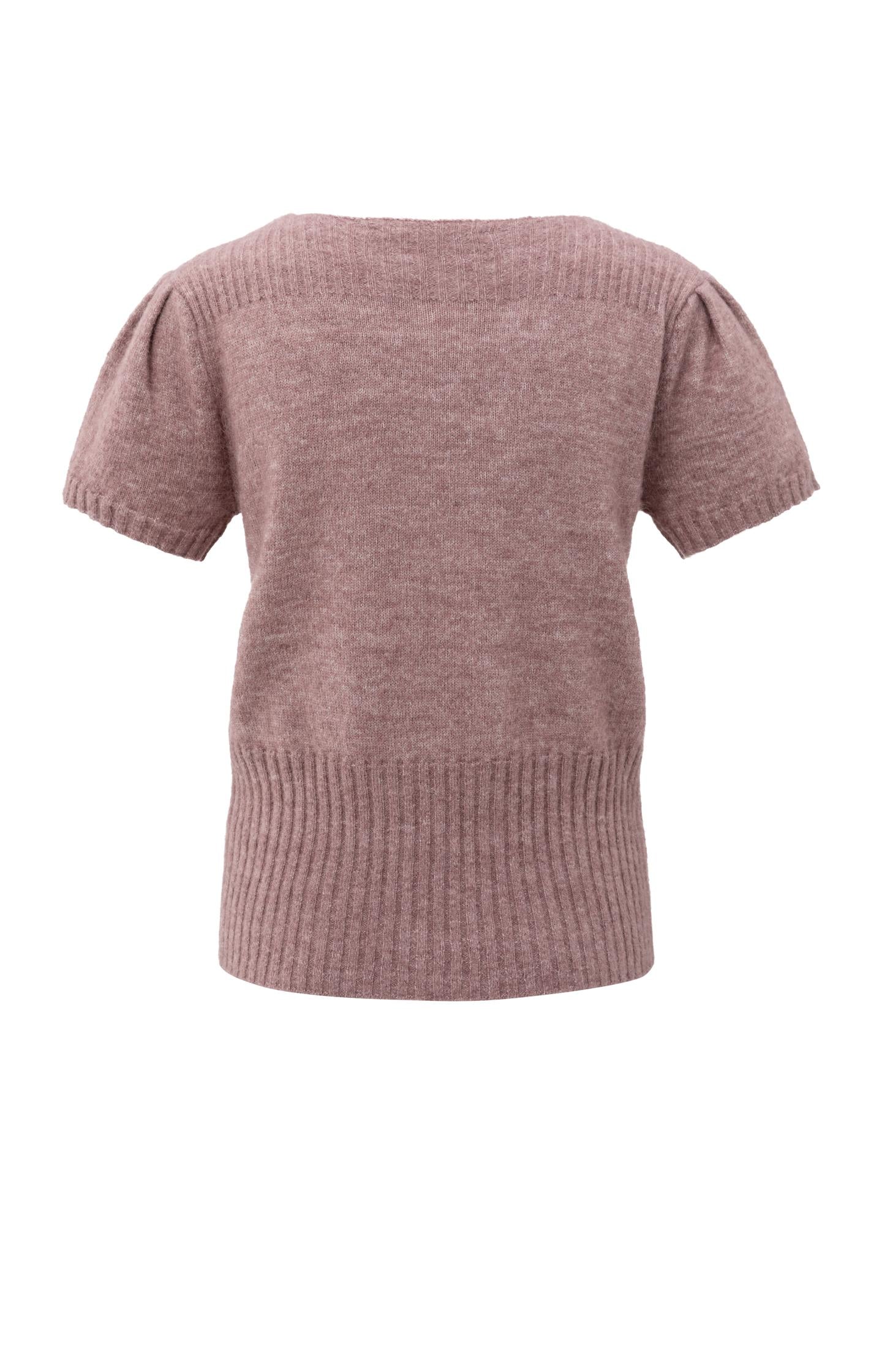 Knitted short sleeve cardigan with rib accents