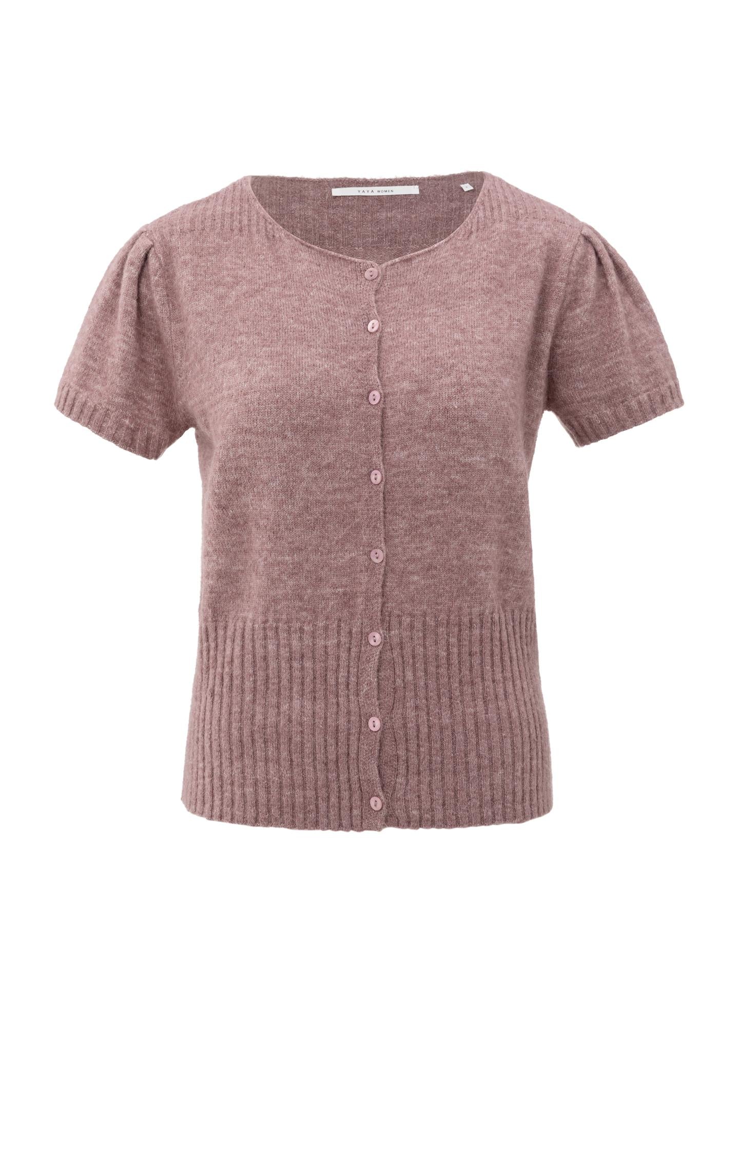 Knitted short sleeve cardigan with rib accents - Type: product