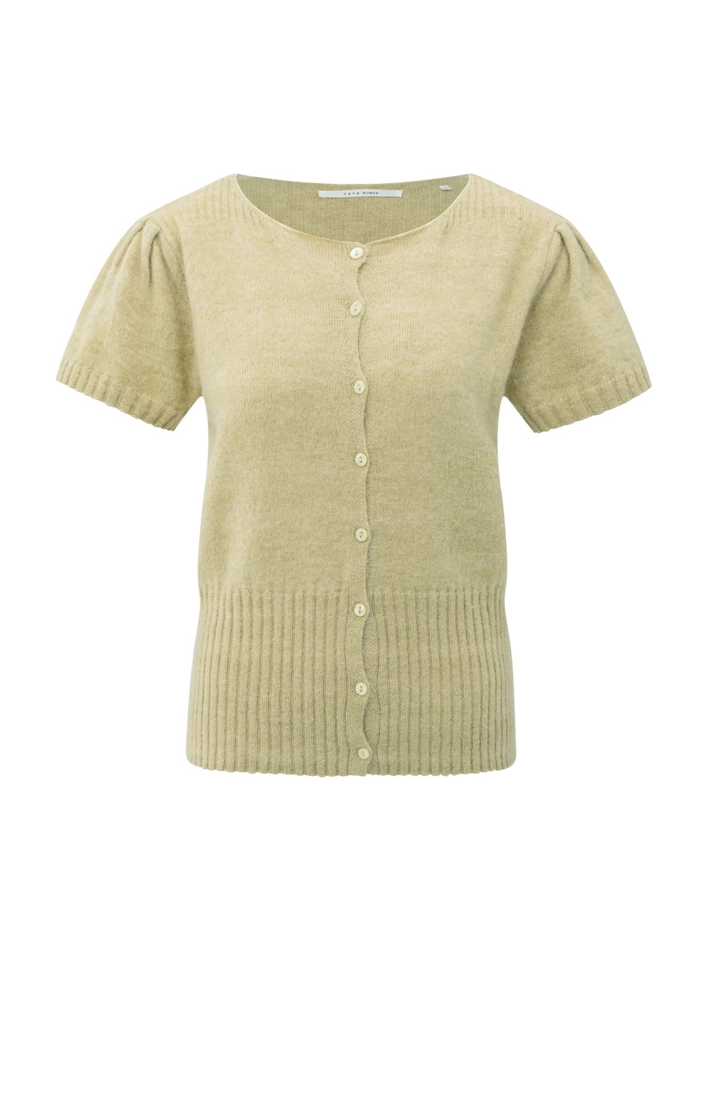 Knitted short sleeve cardigan with rib accents - Type: product