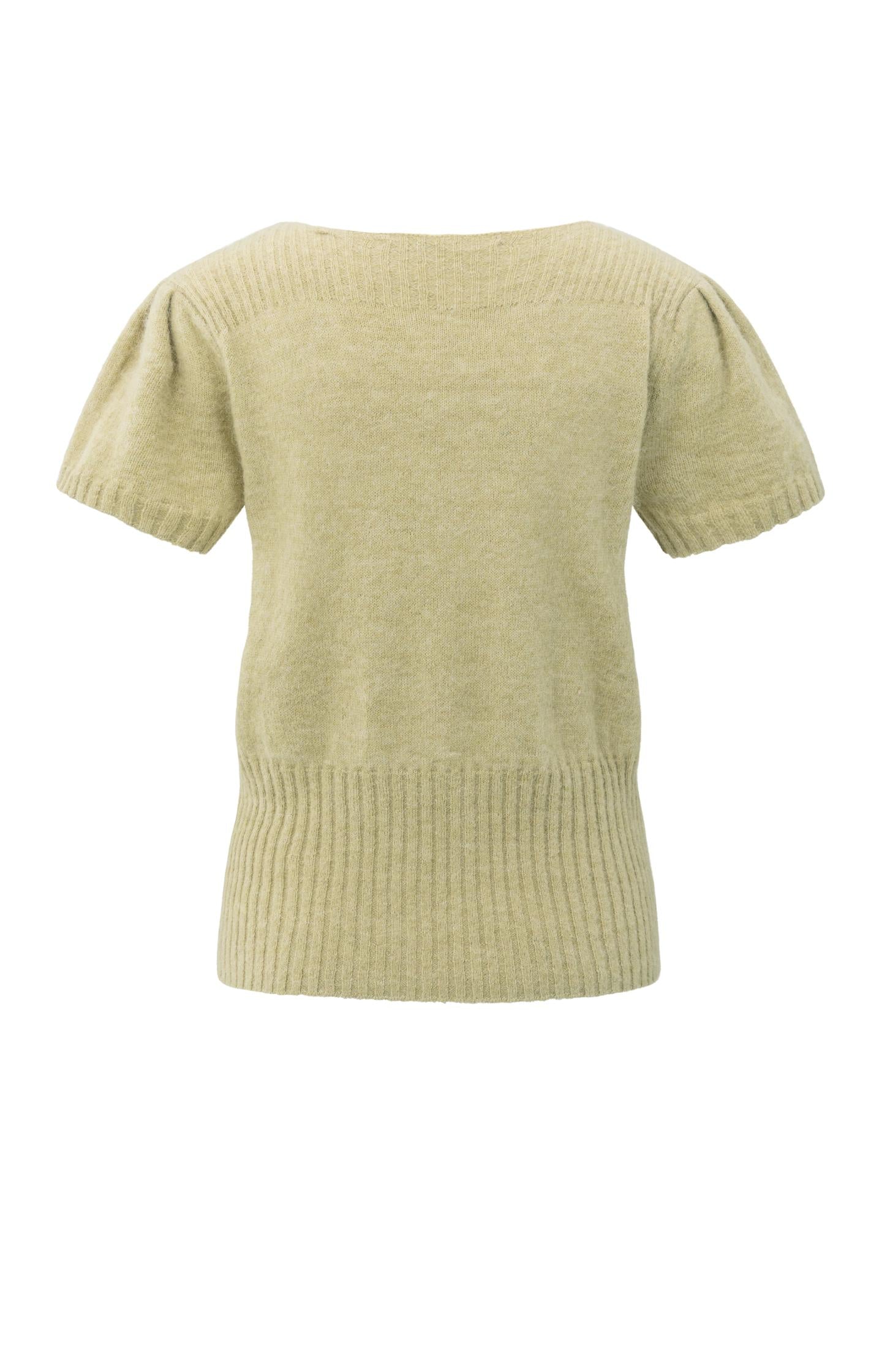 Knitted short sleeve cardigan with rib accents