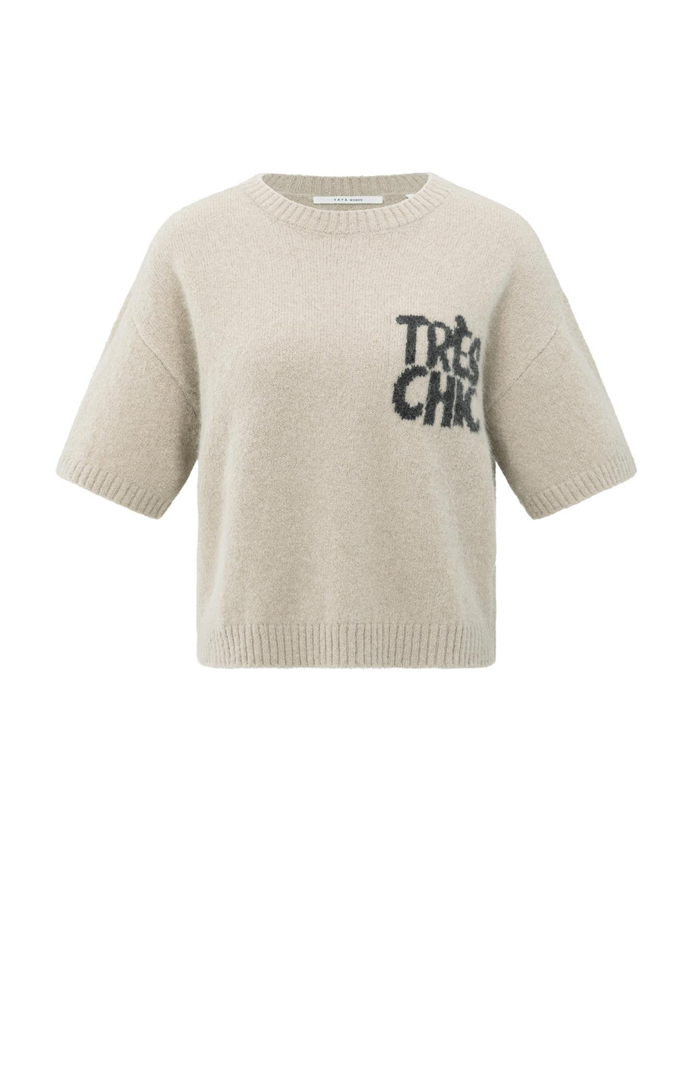 YAYA Dark Taupe Grey Fitted Ribbed Sweater With Front Seam main image 1