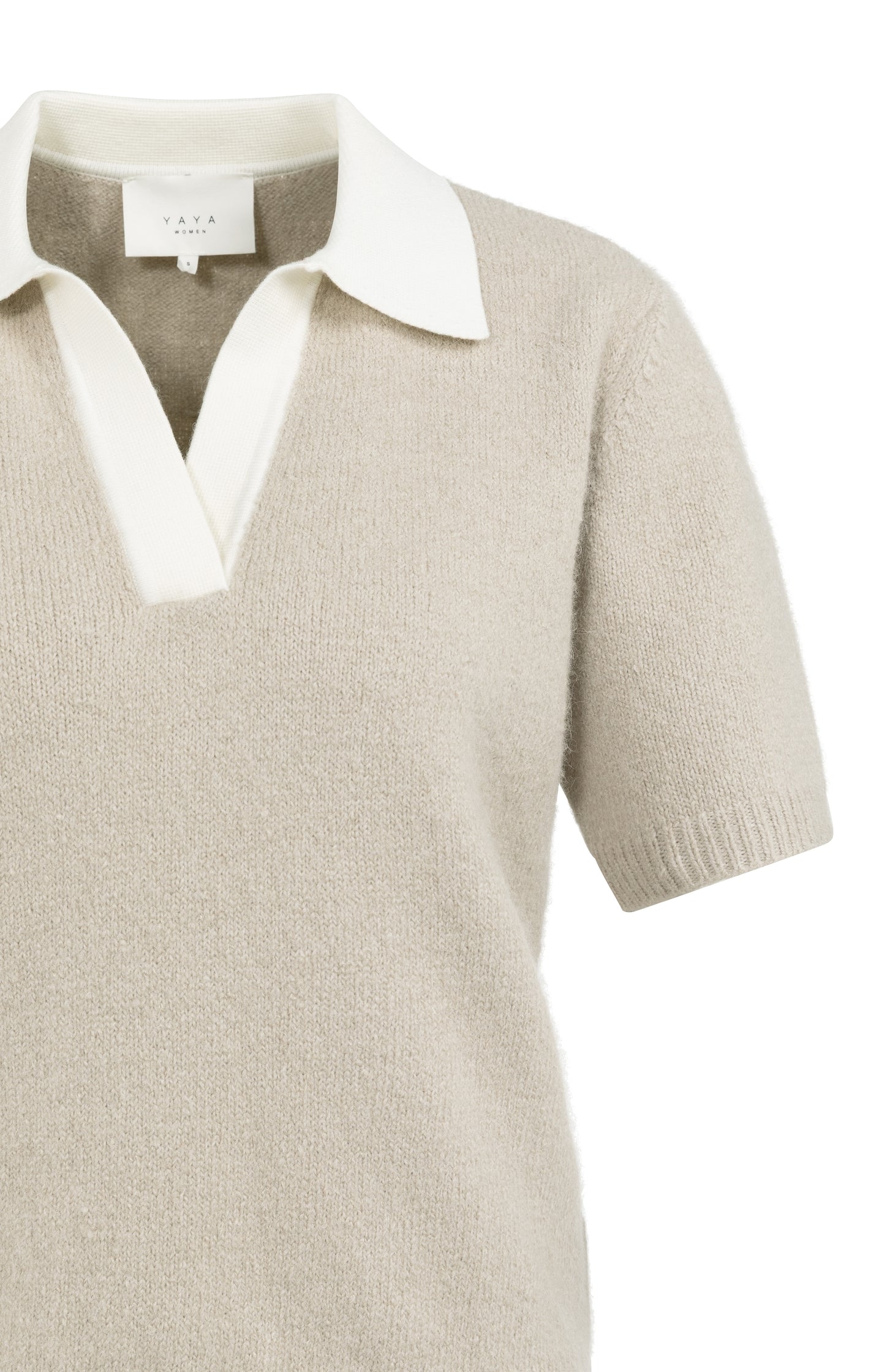 Knitted short-sleeve sweater with contrast collar