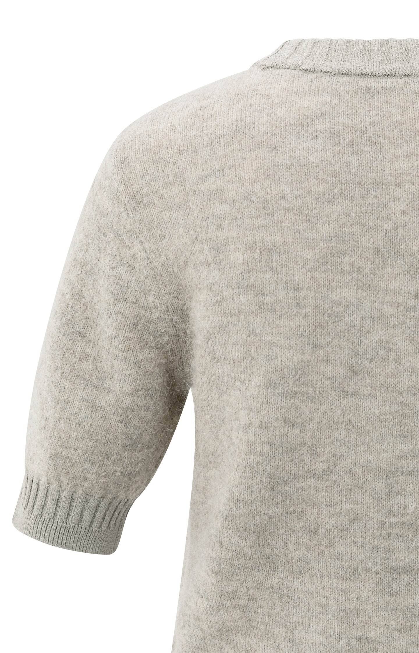 Knitted short sleeve sweater with double rib details