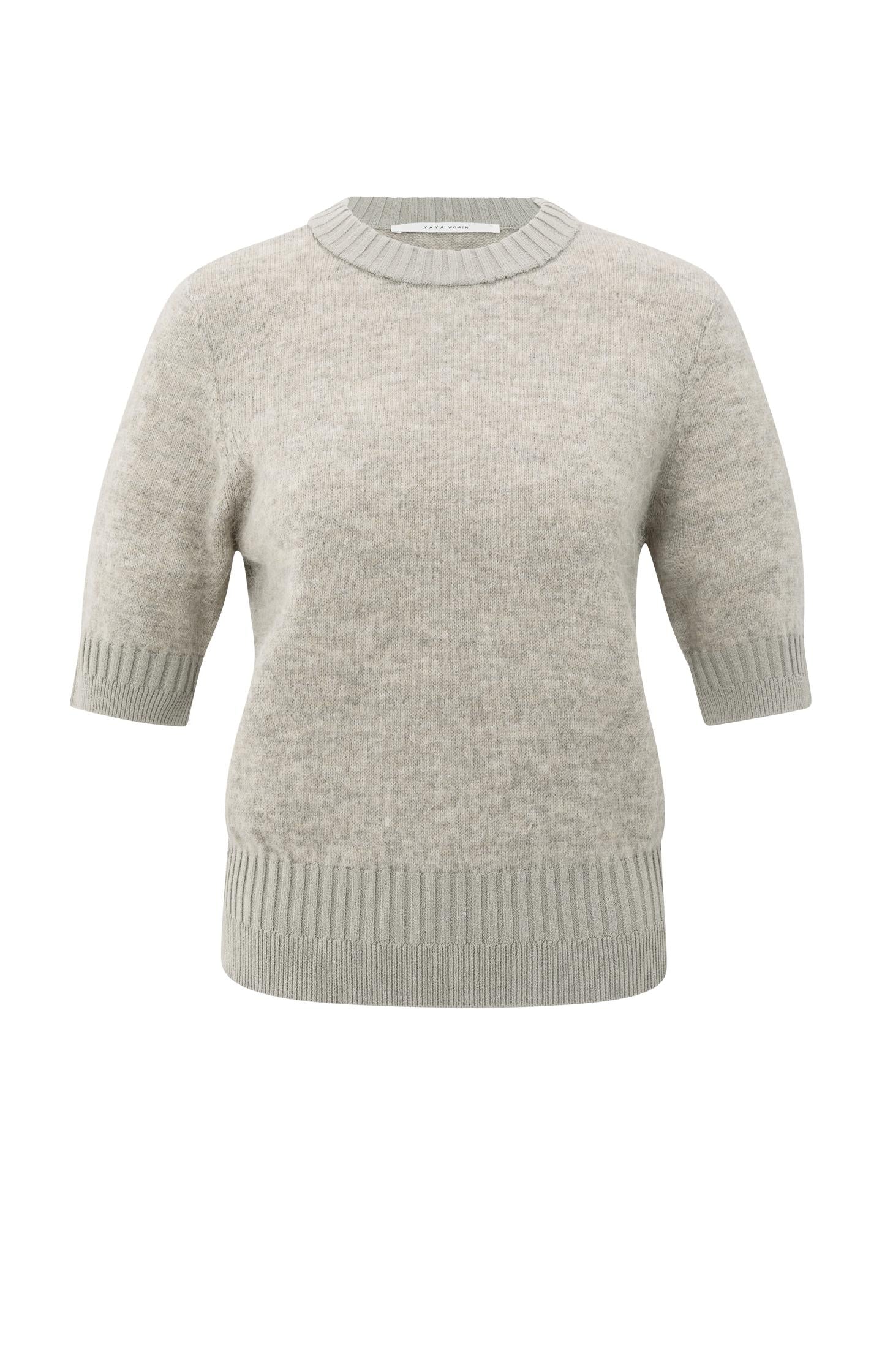 Knitted short sleeve sweater with double rib details - Type: product