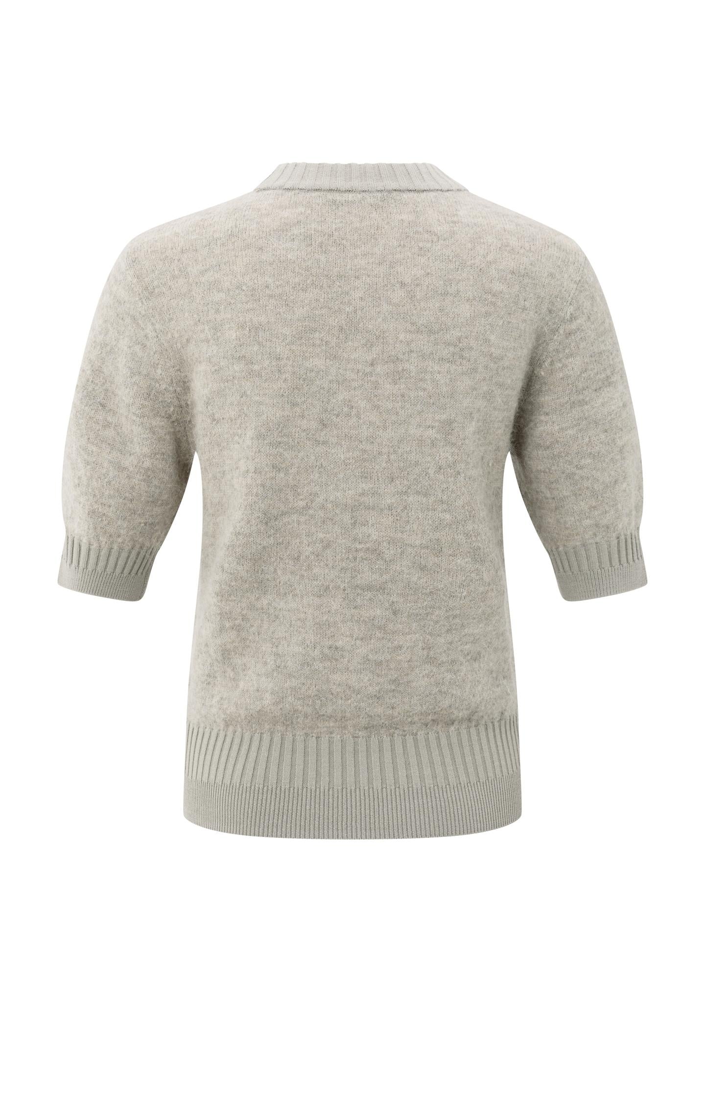 Knitted short sleeve sweater with double rib details