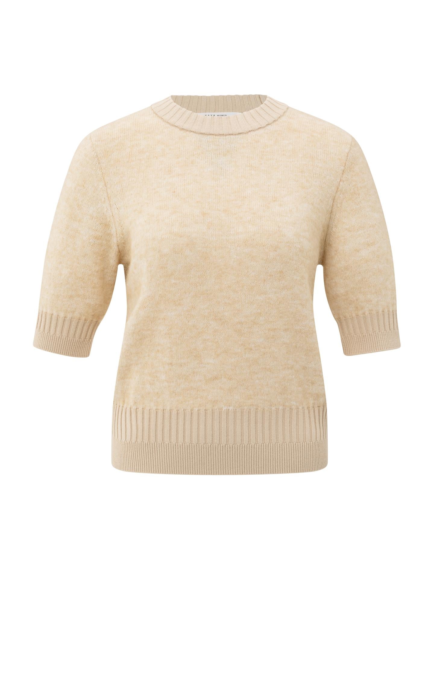 Knitted short sleeve sweater with double rib details - Type: product