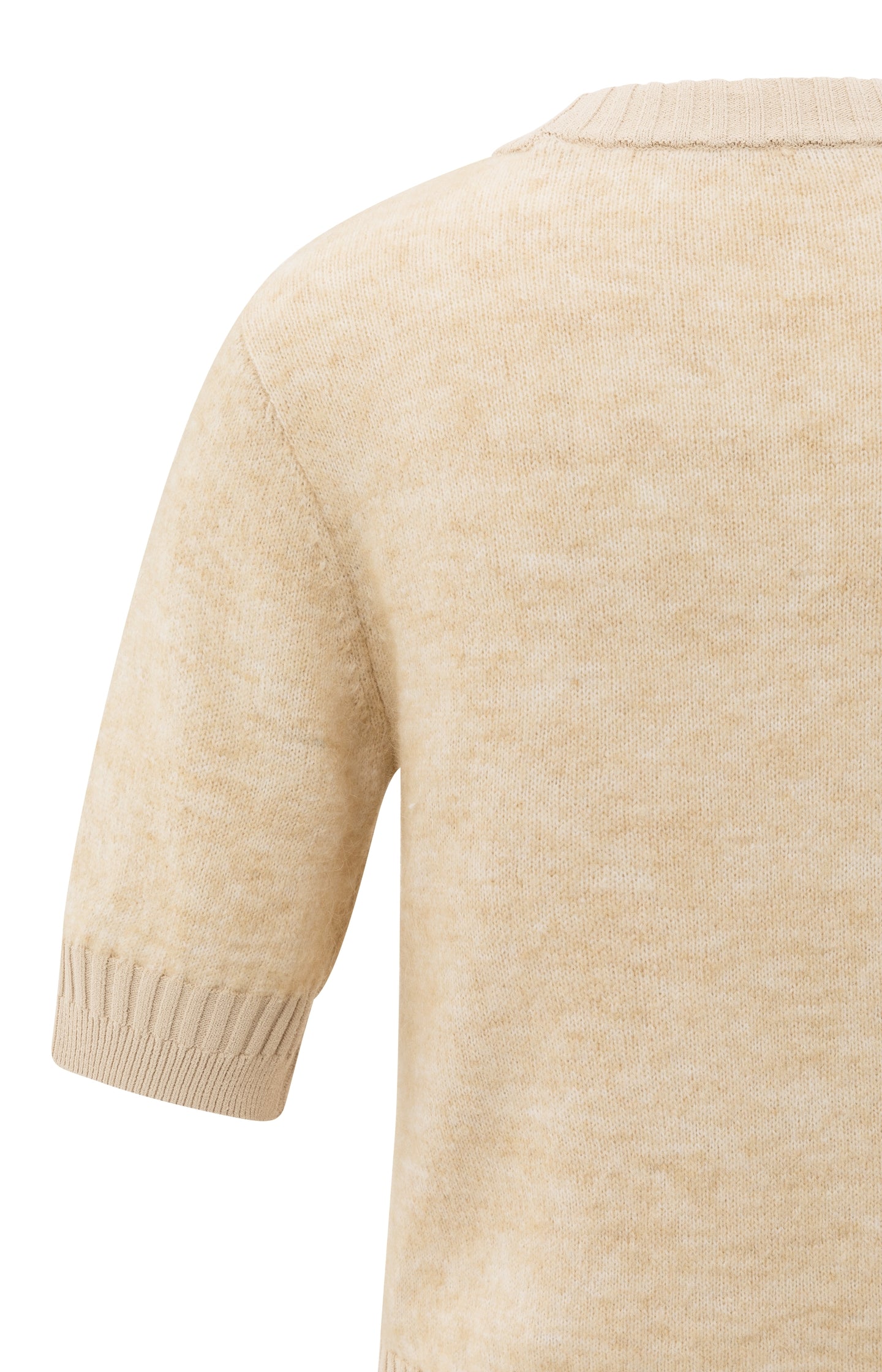 Knitted short sleeve sweater with double rib details