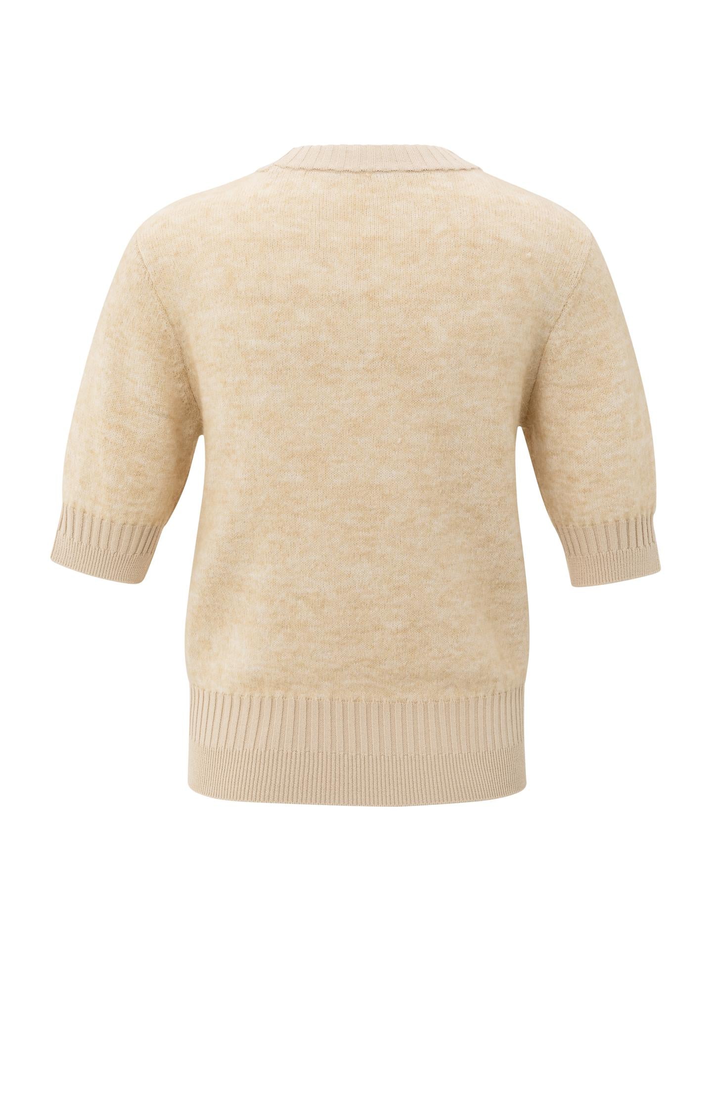 Knitted short sleeve sweater with double rib details