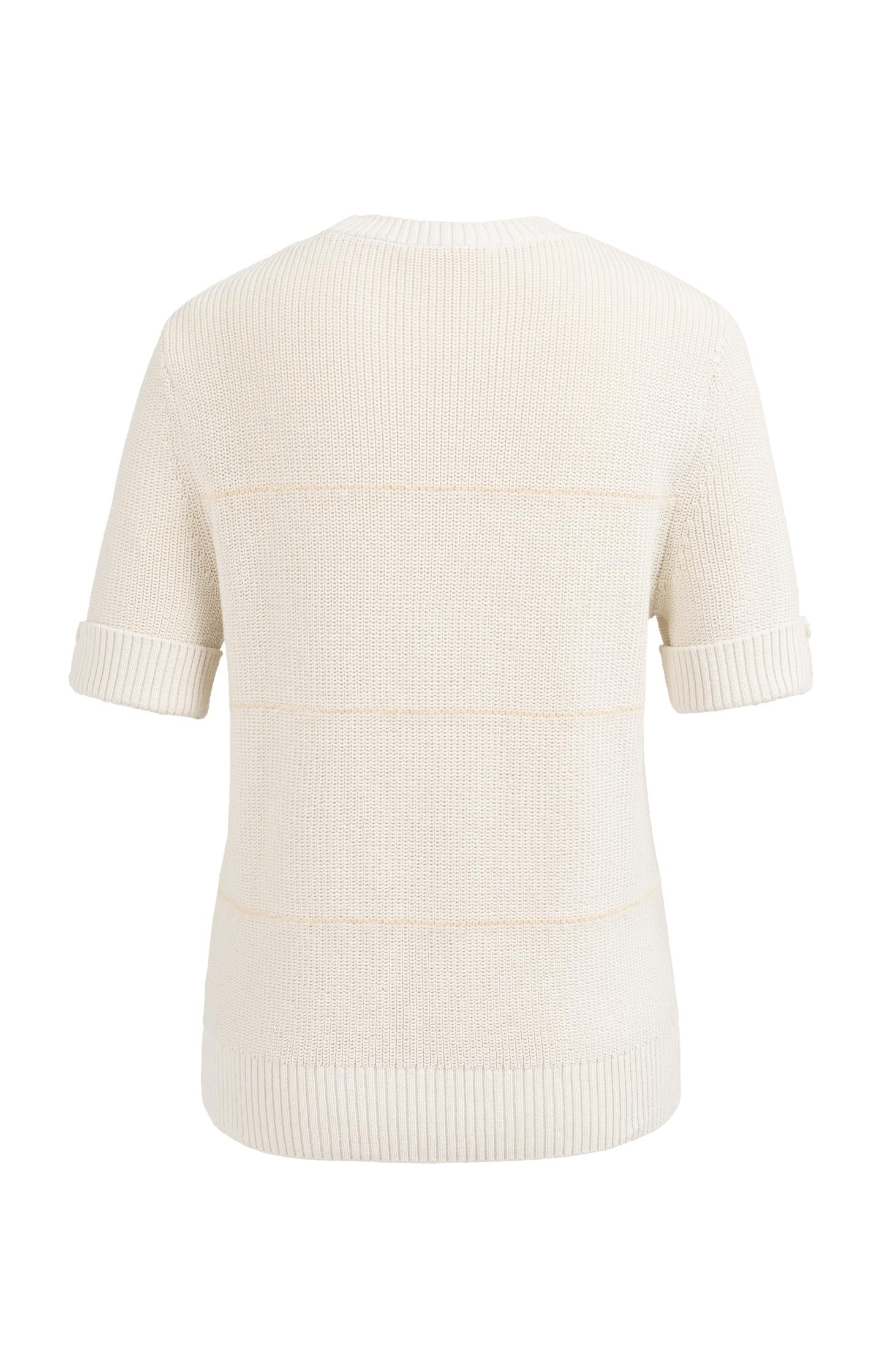 Knitted short sleeve sweater with fuzzy stripes - Type: product