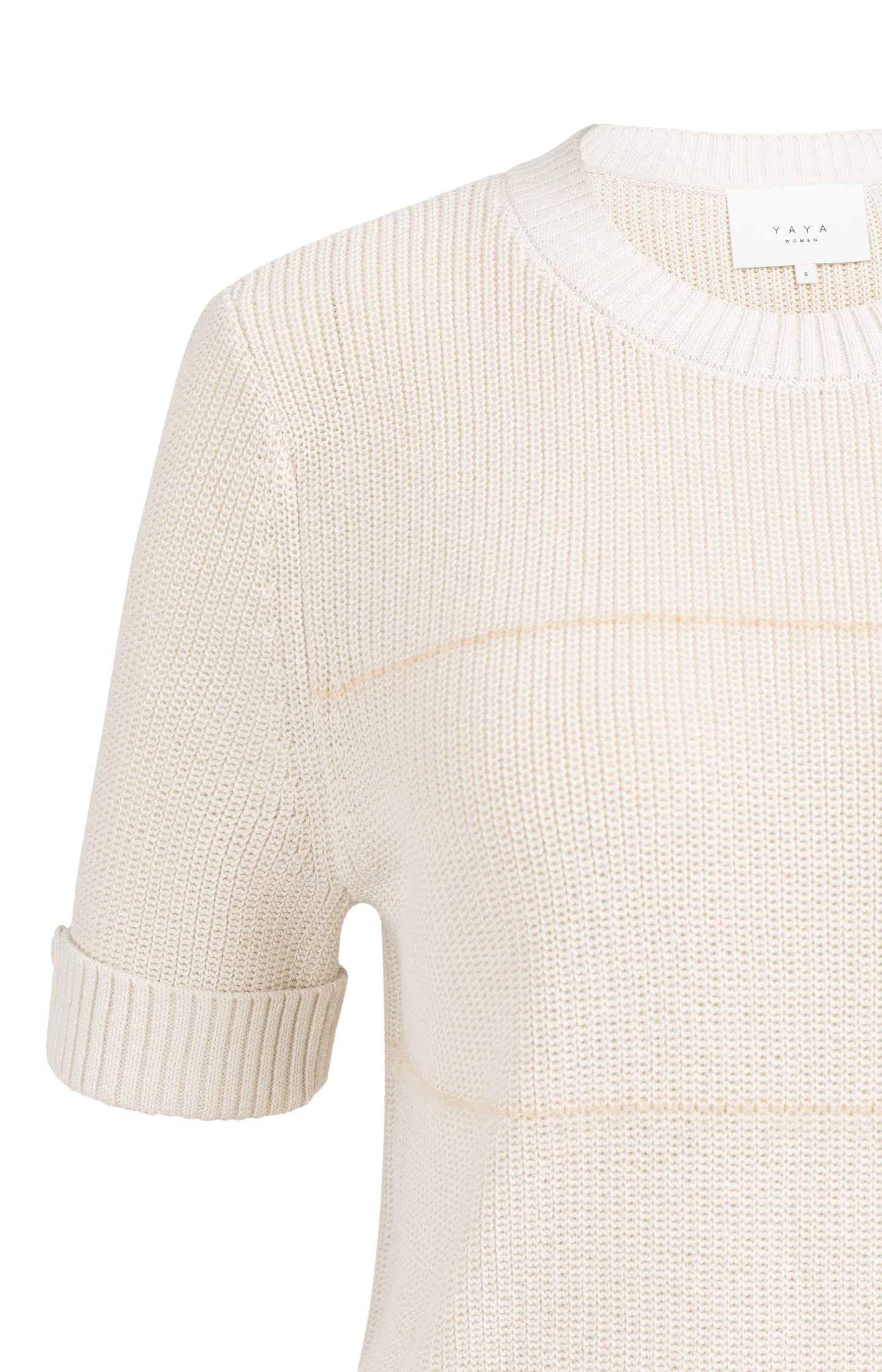 Knitted short sleeve sweater with fuzzy stripes - Type: product