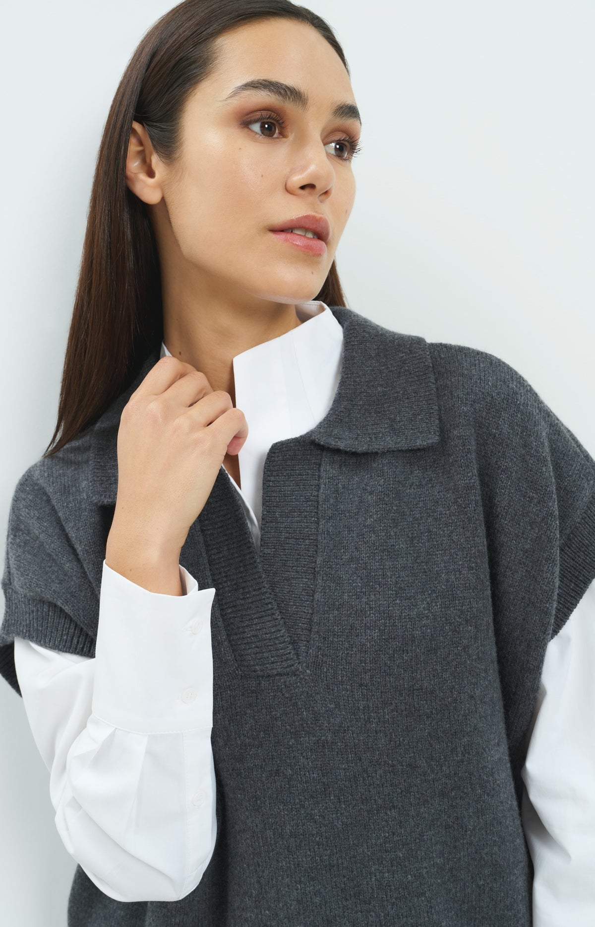 Knitted spencer tunic with collar - Dark Anthracite Melange
