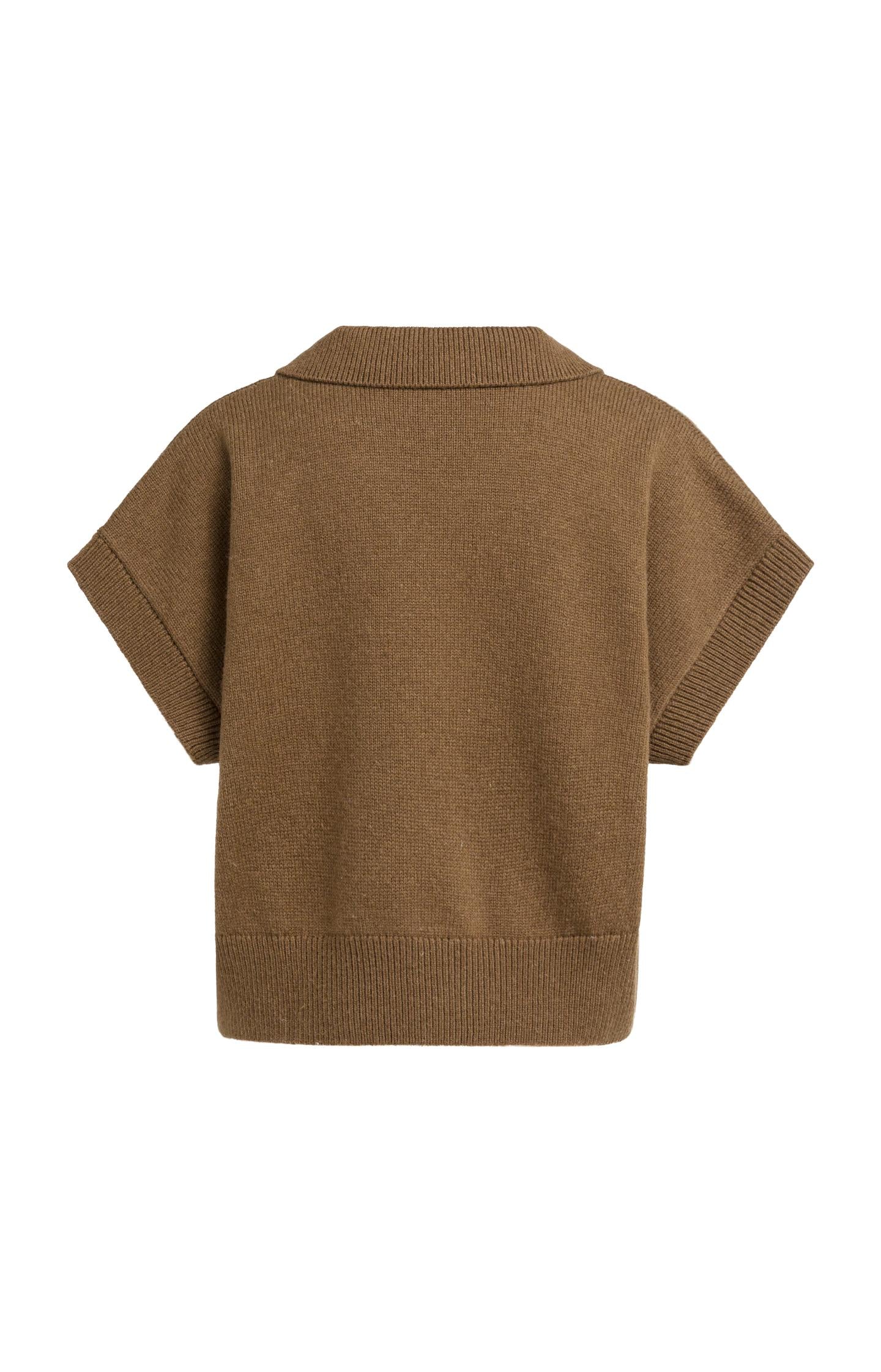 Knitted spencer with collar and short sleeves