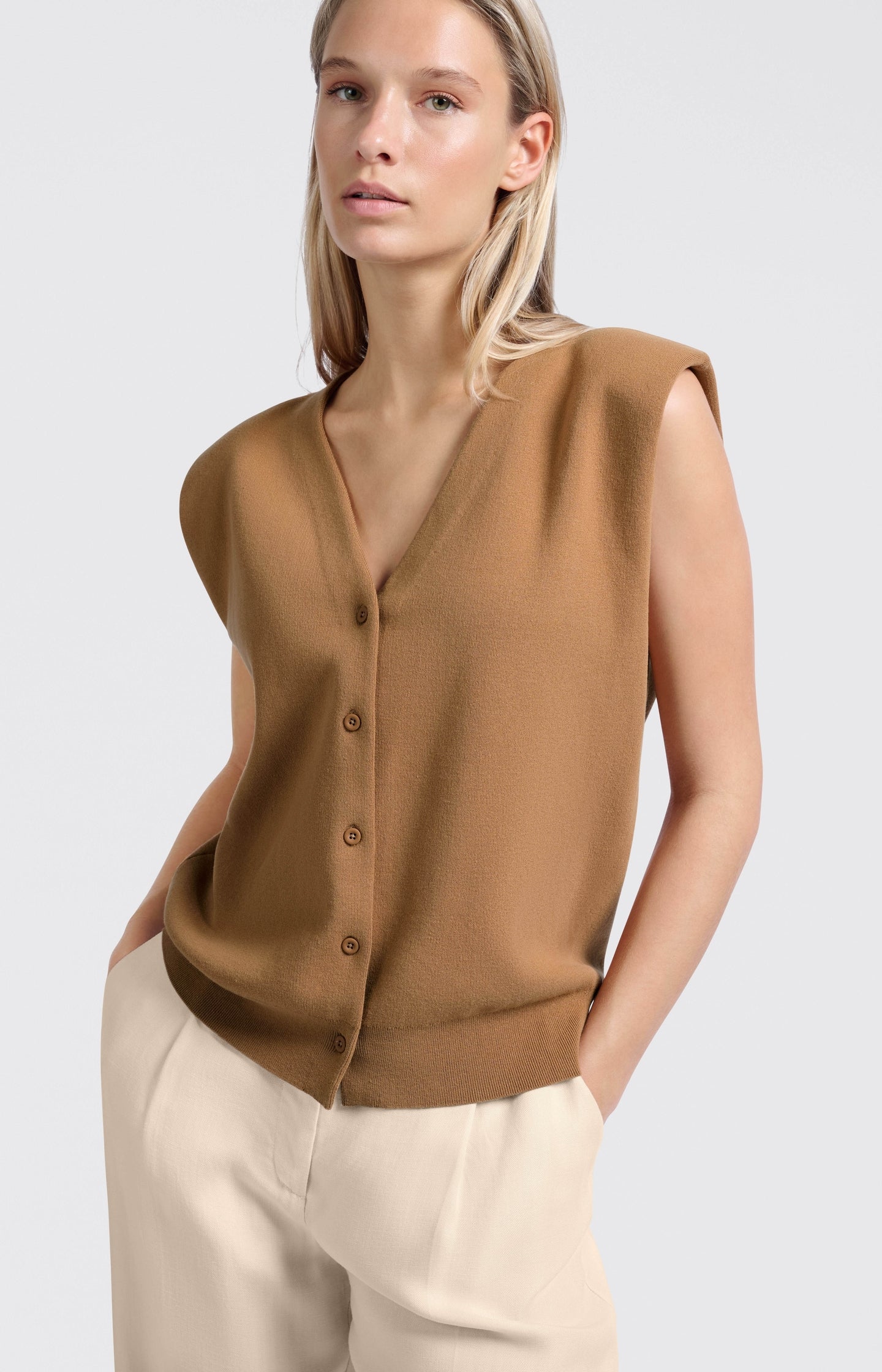 Knitted spencer with shoulder details and V-neck