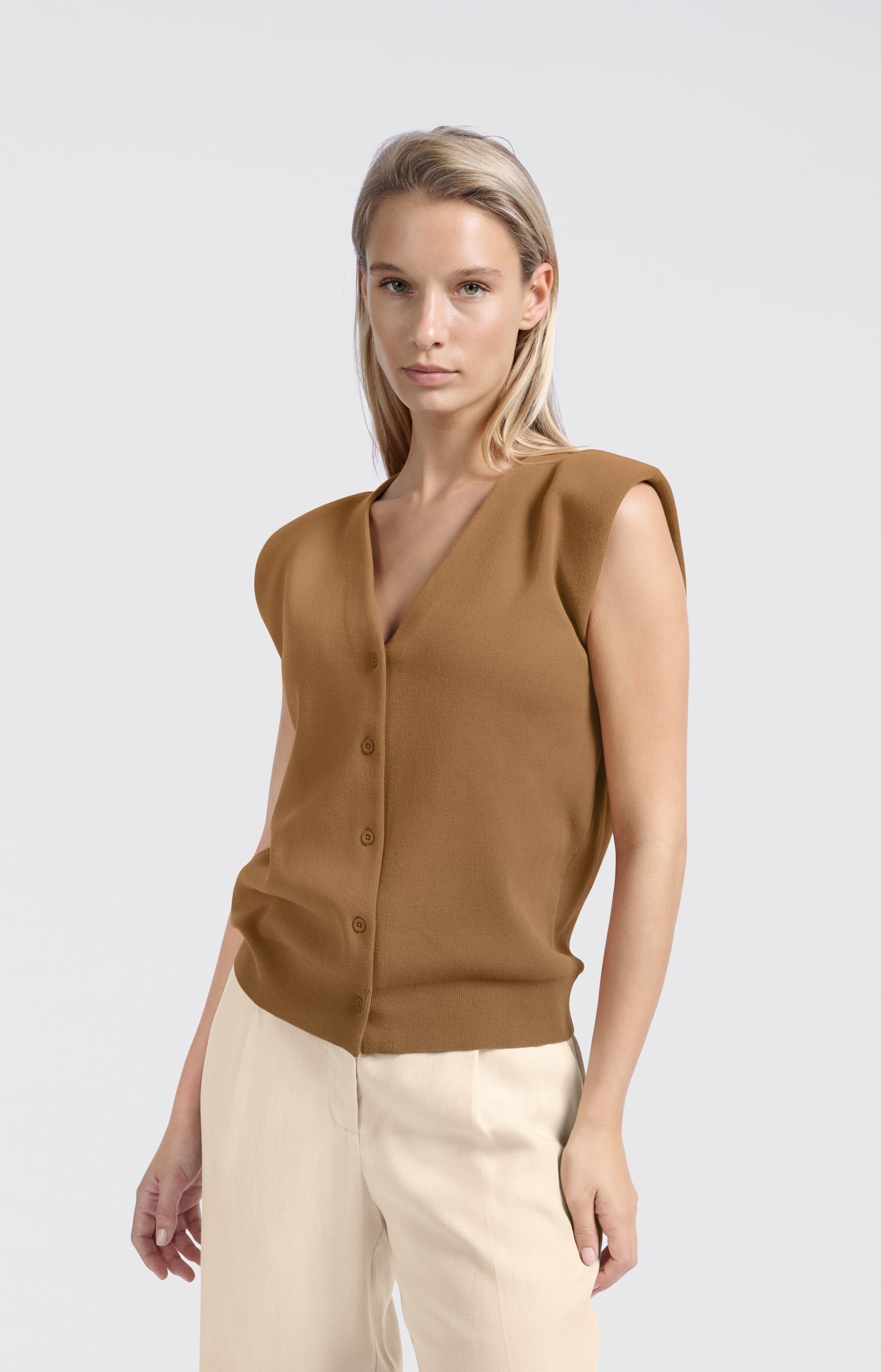 Knitted spencer with shoulder details and V-neck