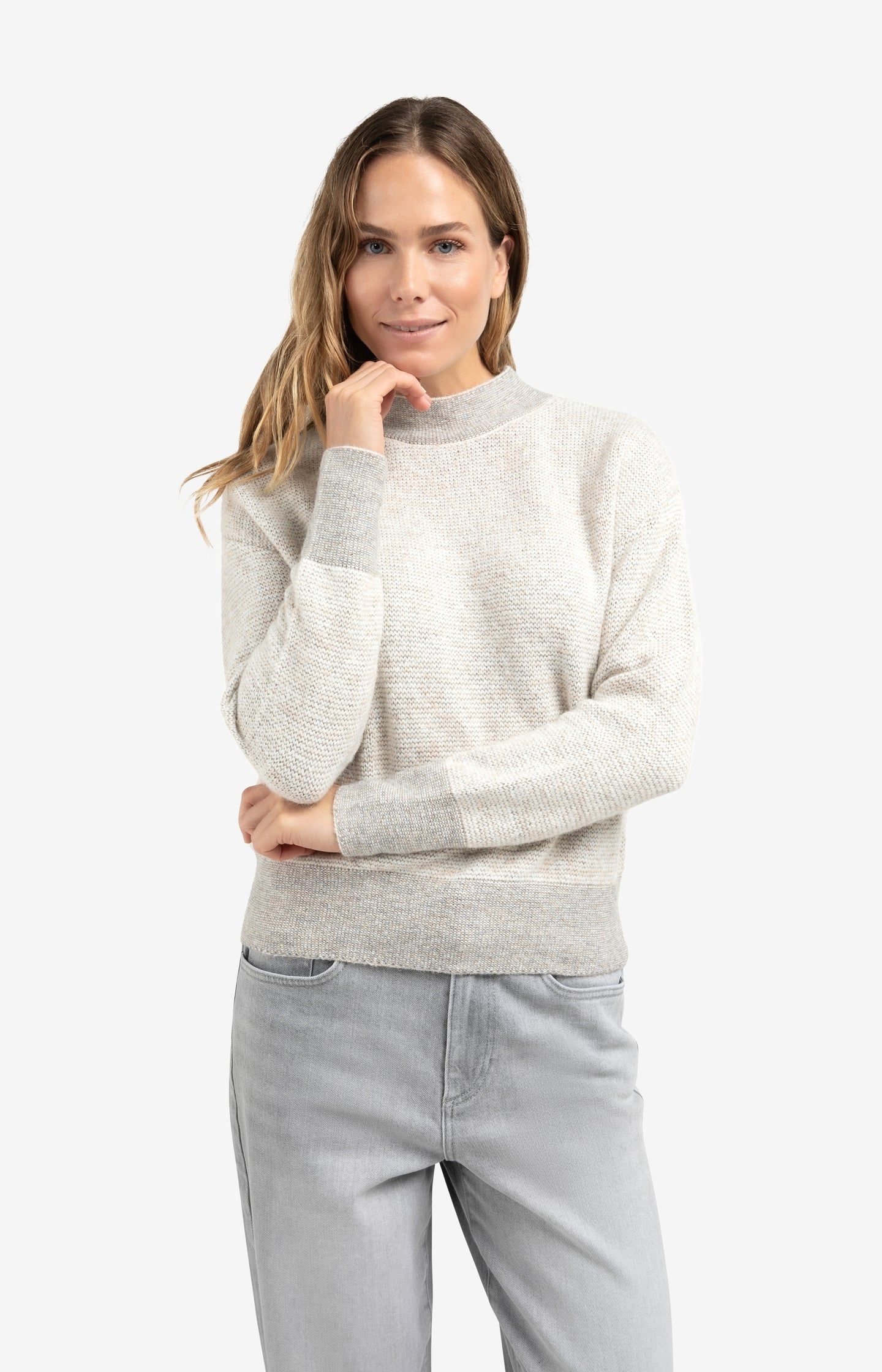 Knitted sweater with contrast ribbed trims