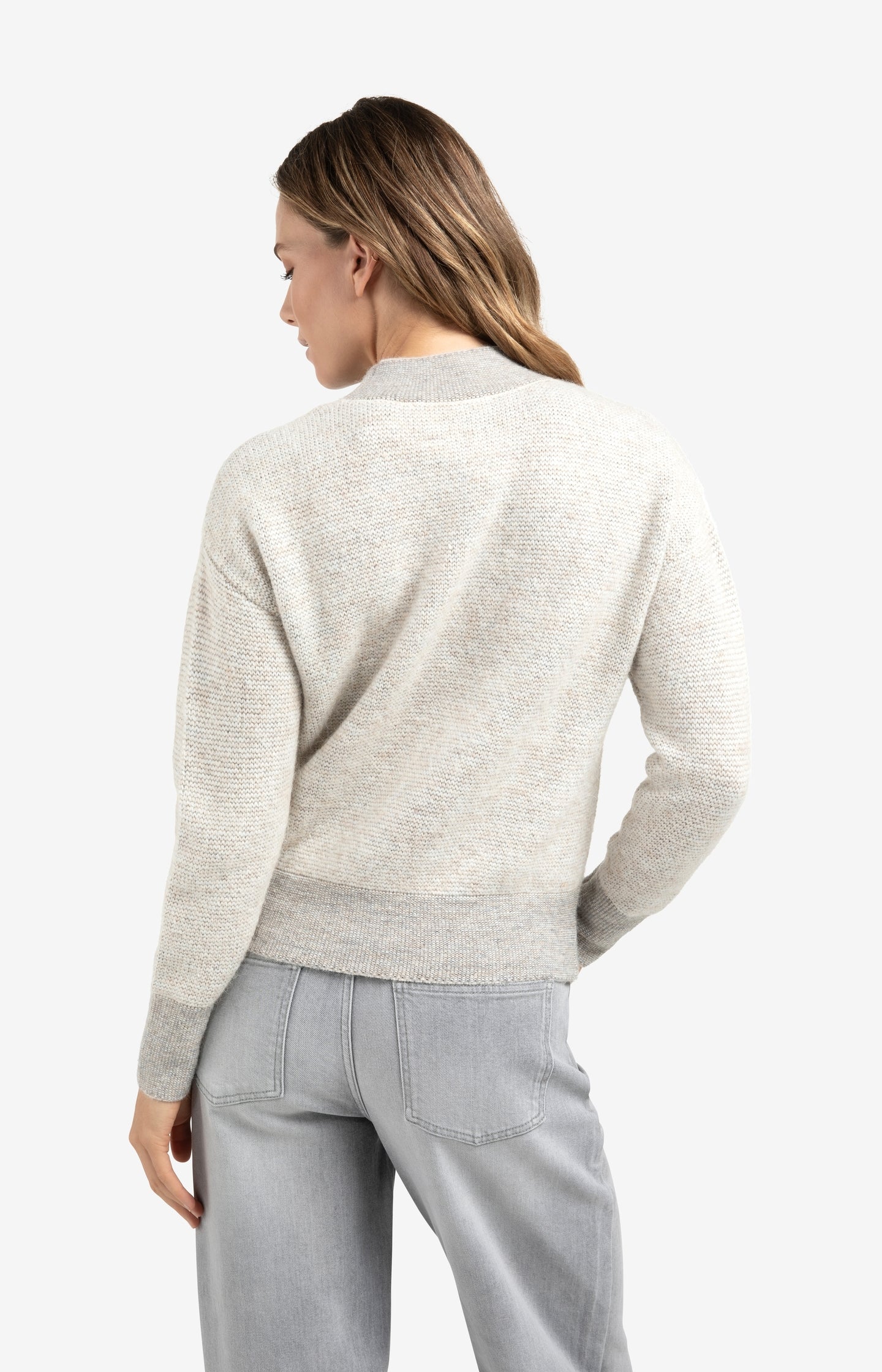 Knitted sweater with contrast ribbed trims