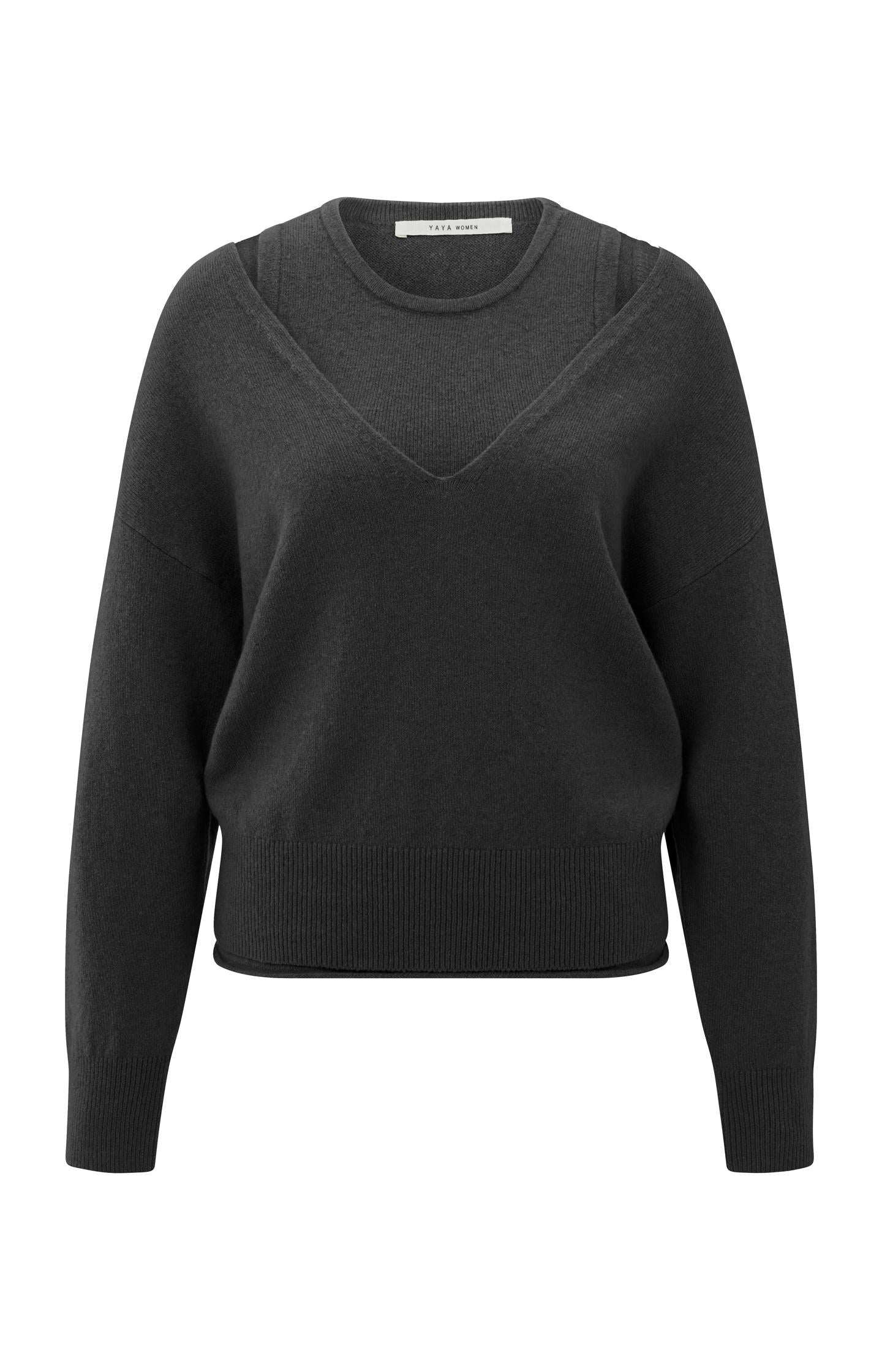 Knitted sweater with deep V-neck and layered top - Type: product
