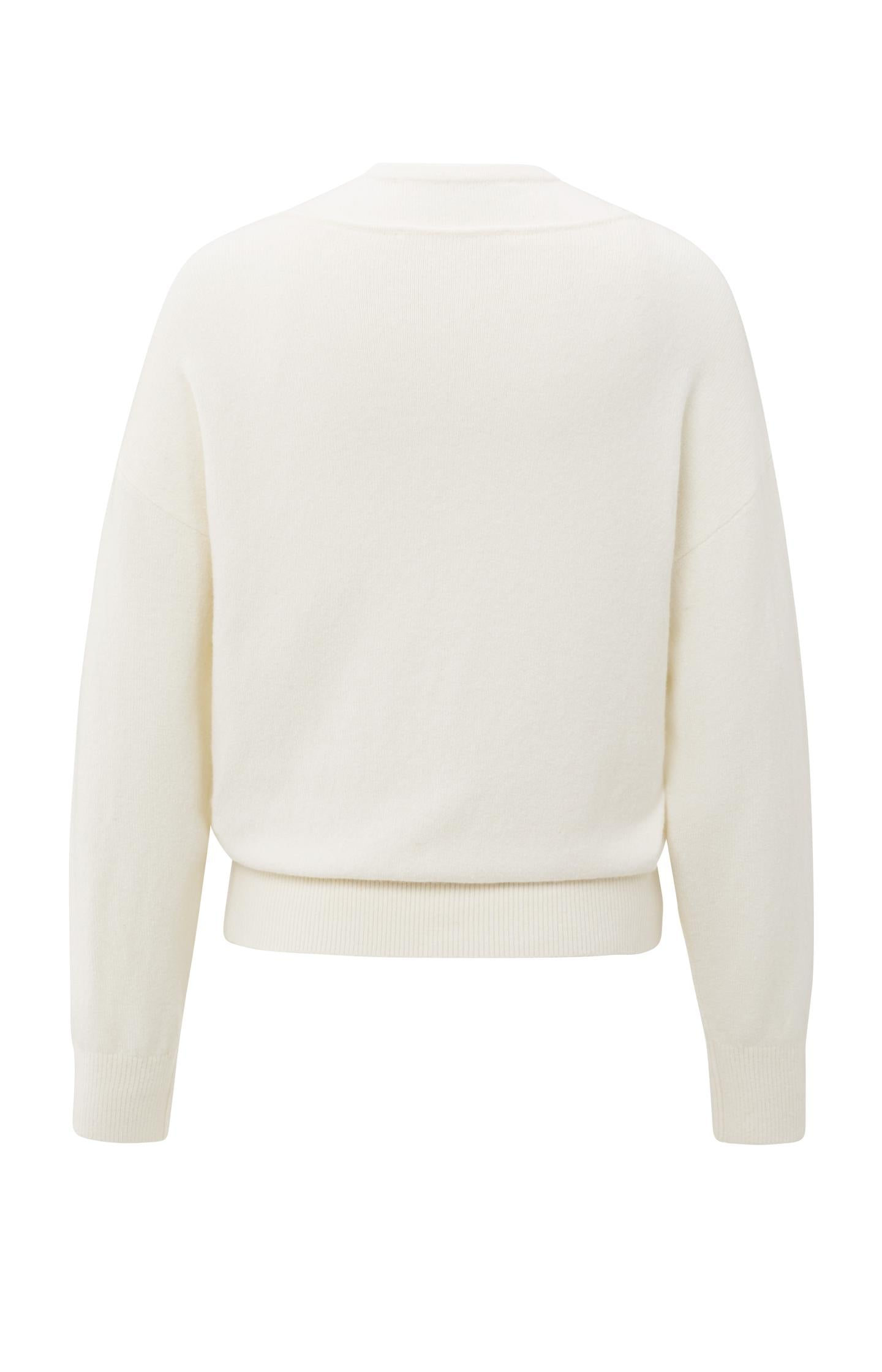 Knitted sweater with deep V-neck and layered top