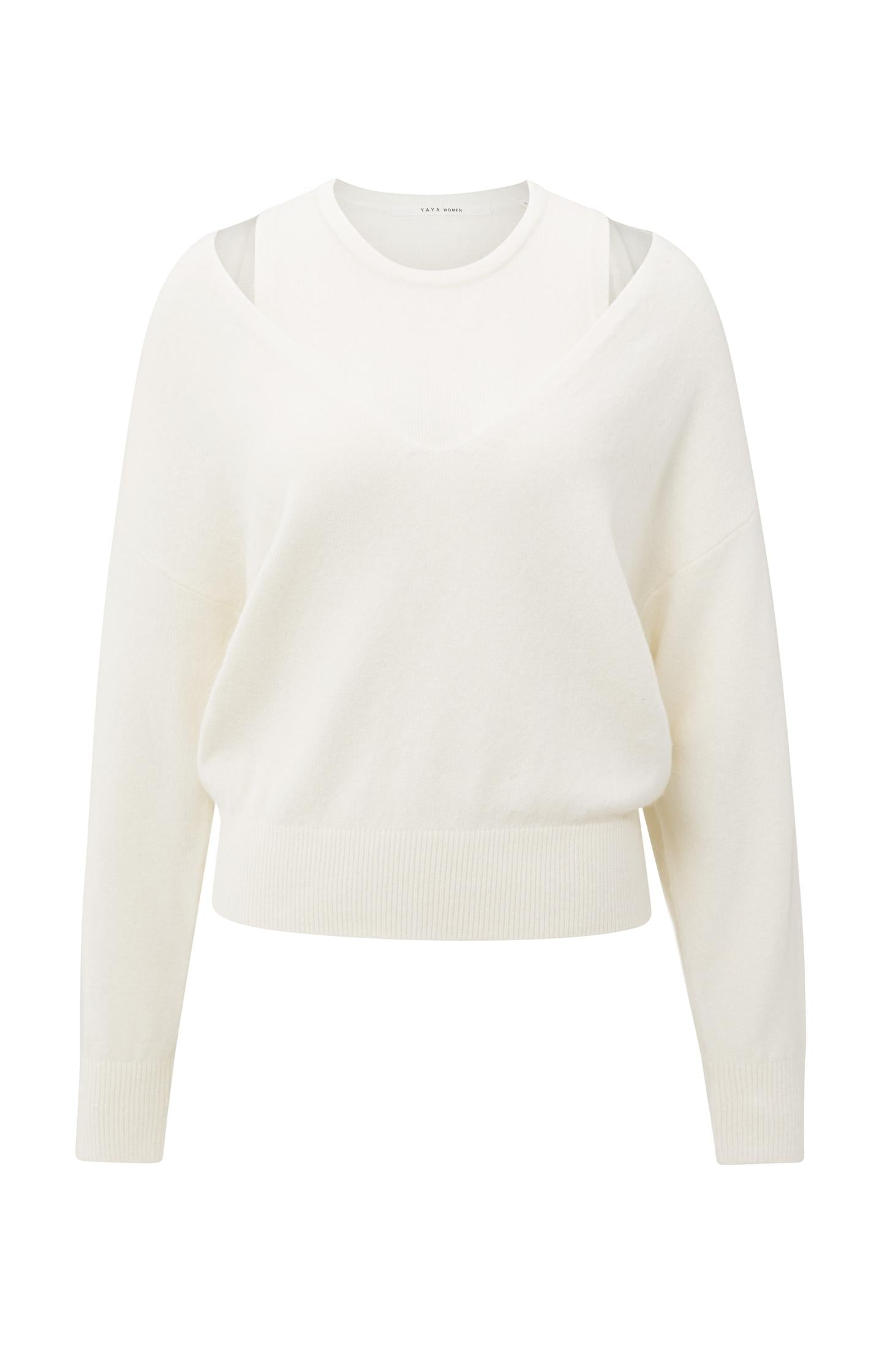 Knitted sweater with deep V-neck and layered top - Type: product