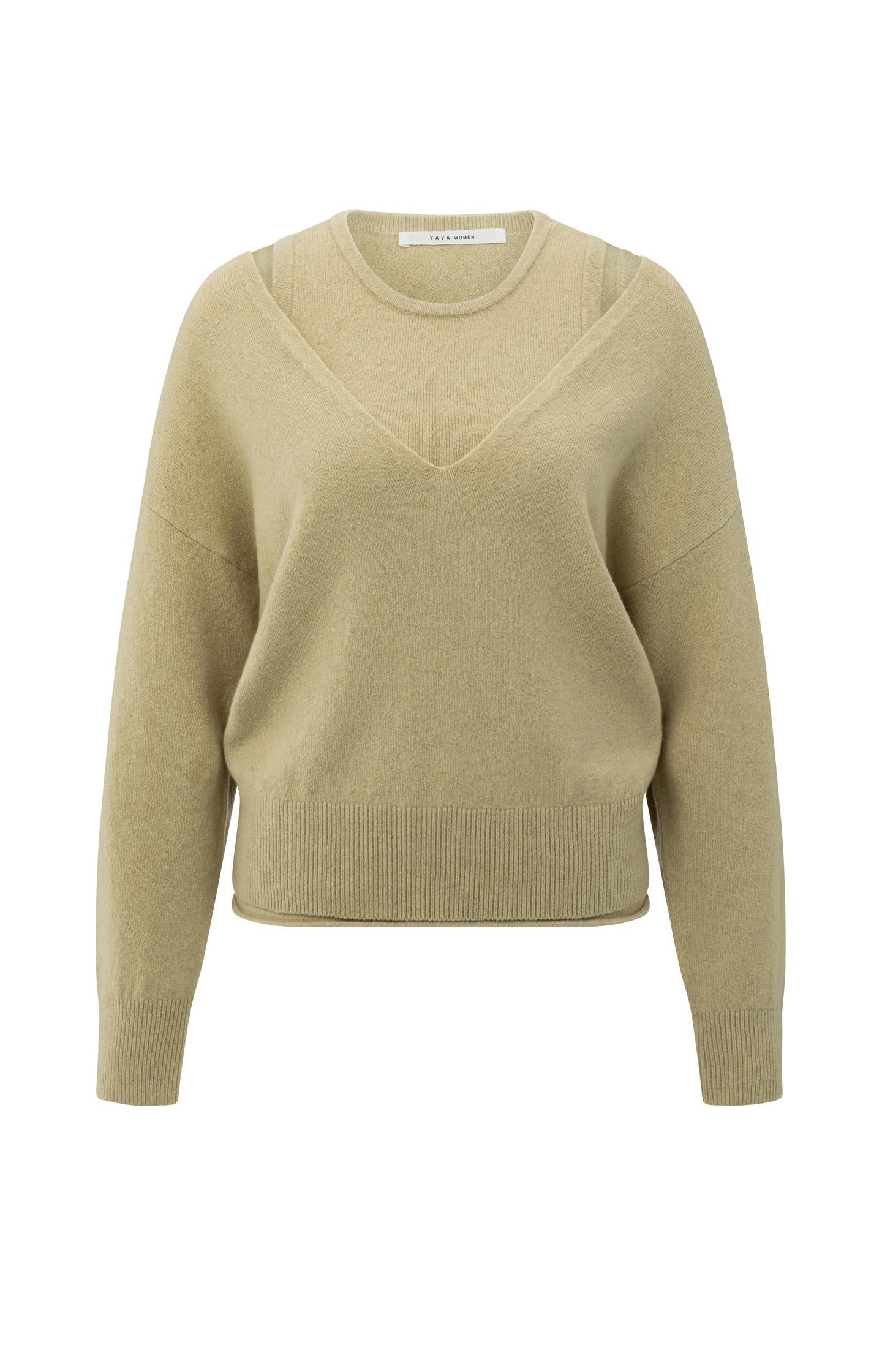 Knitted sweater with deep V-neck and layered top - Type: product