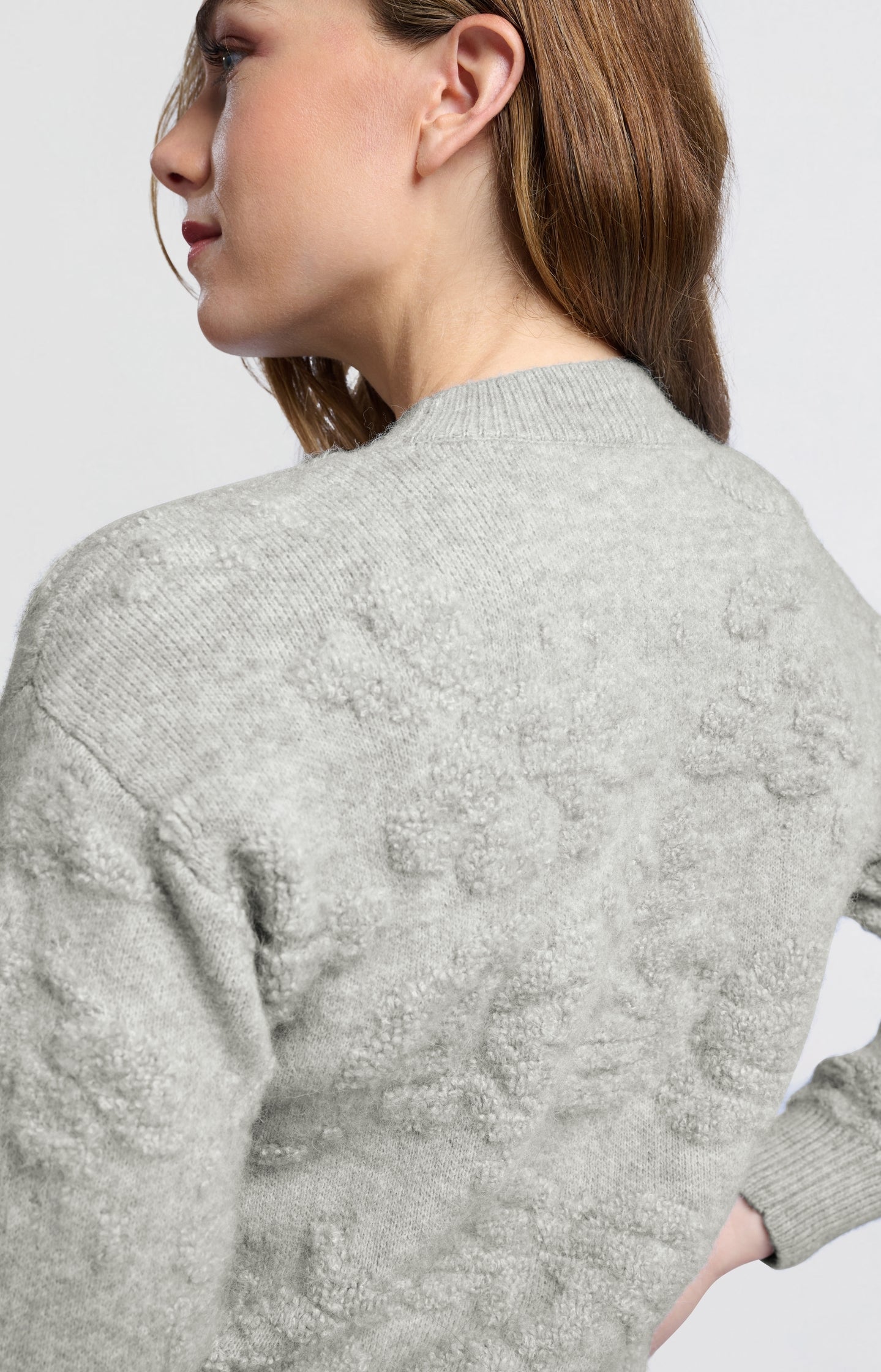 Knitted sweater with floral jacquard and round neck