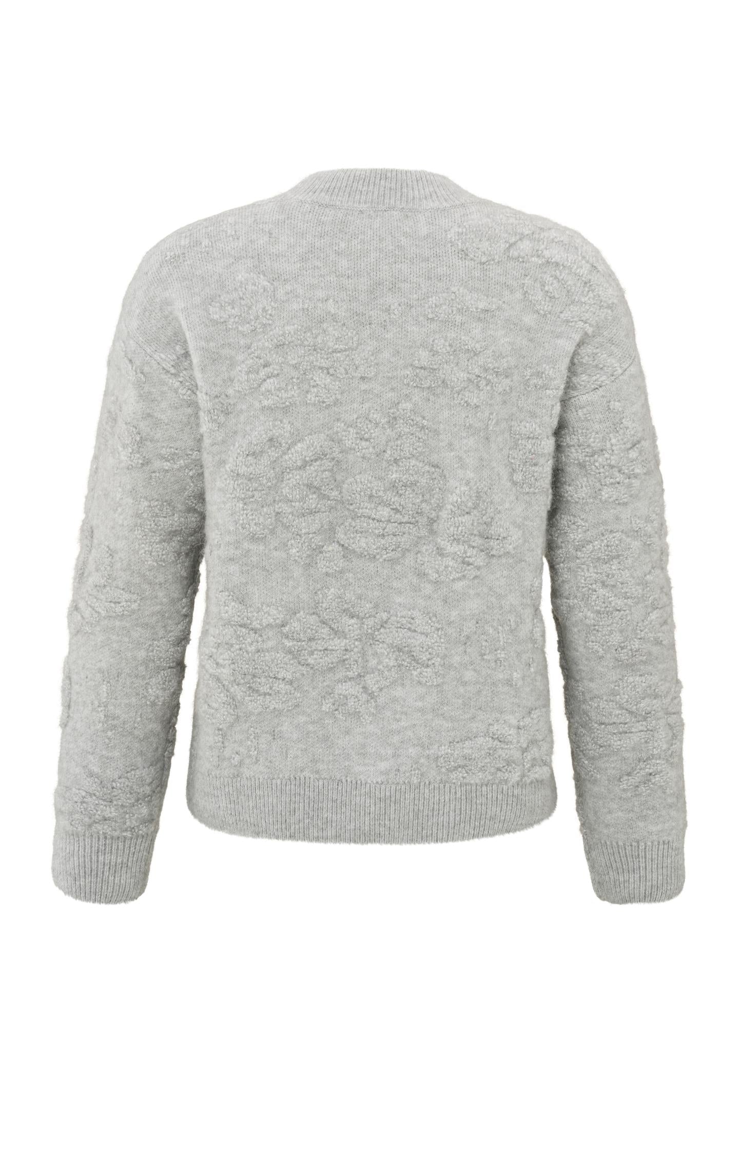 Knitted sweater with floral jacquard and round neck