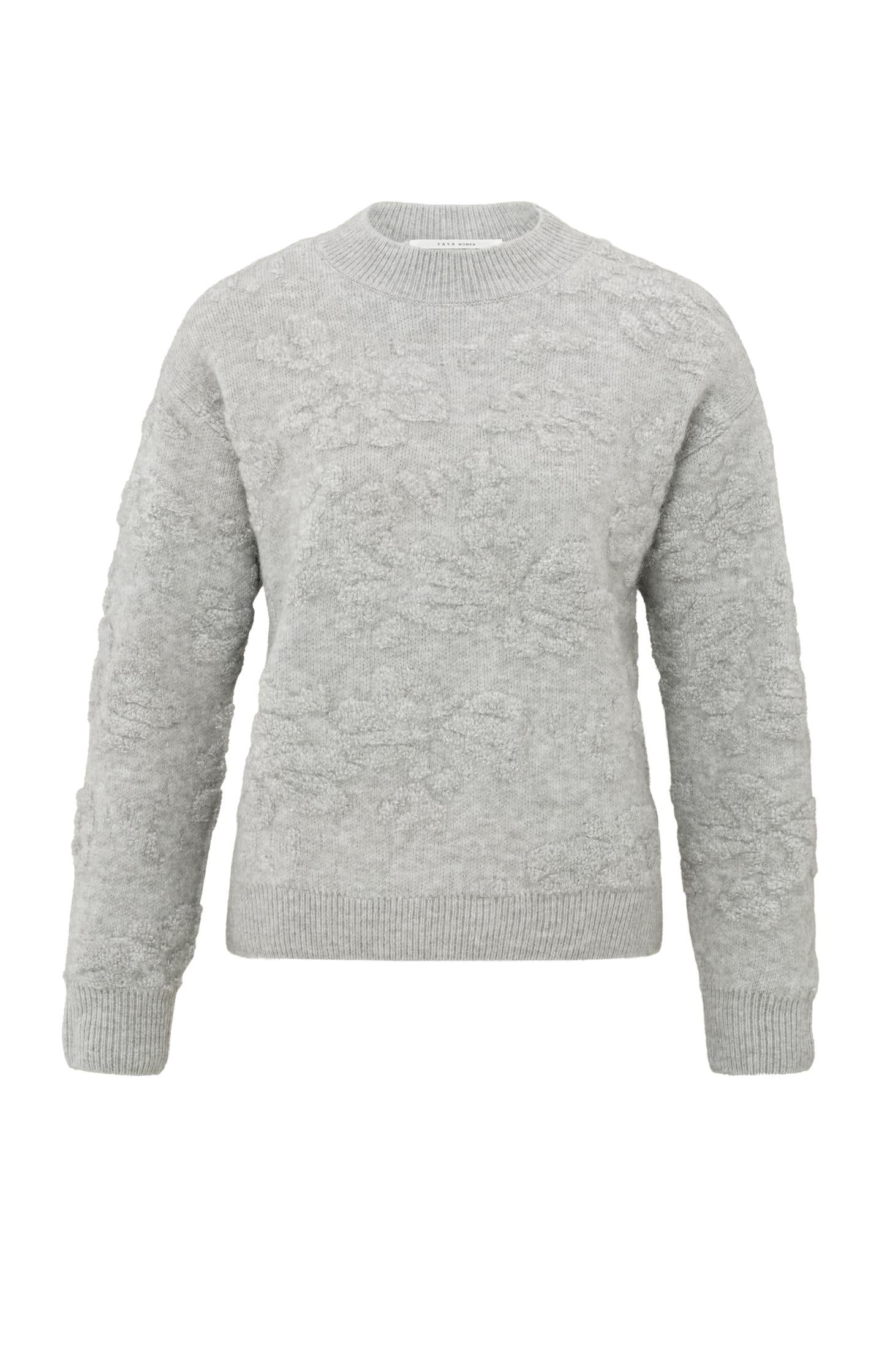 Knitted sweater with floral jacquard and round neck - Type: product