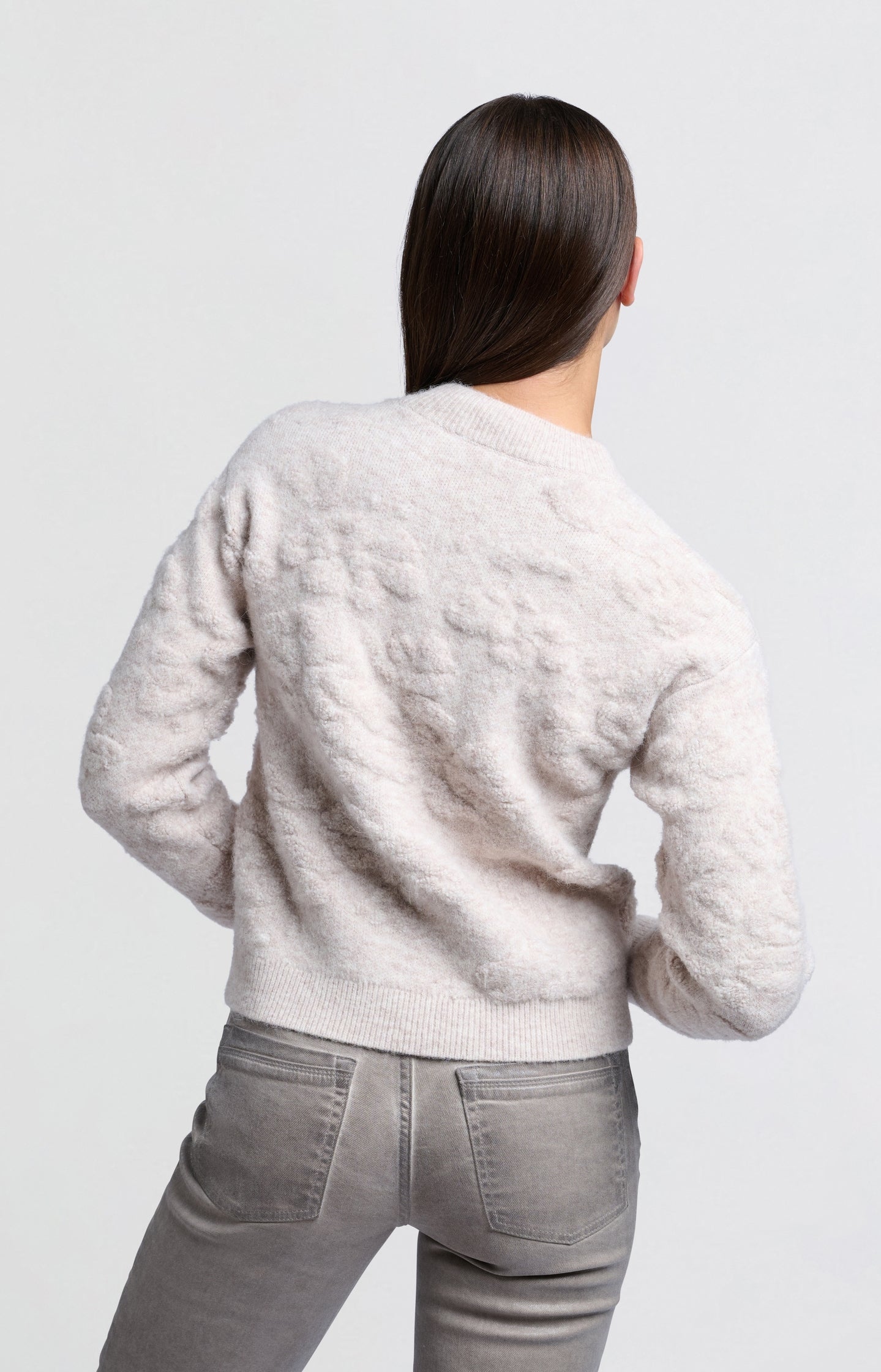 Knitted sweater with floral jacquard and round neck - Type: lookbook