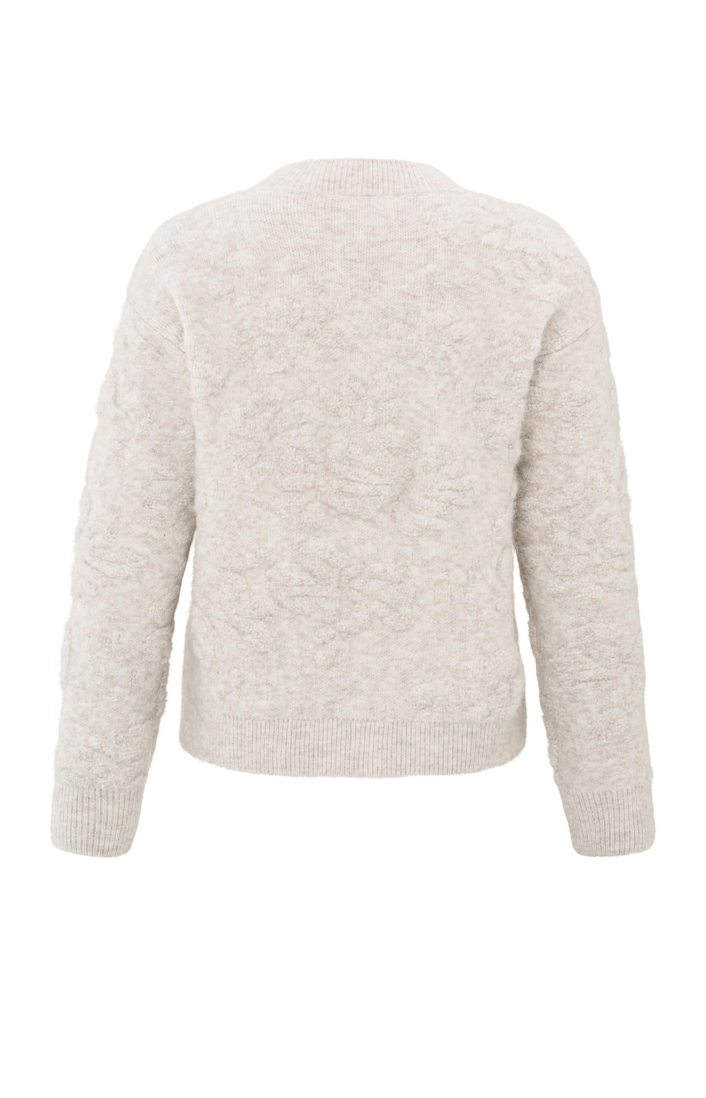 Knitted sweater with floral jacquard and round neck