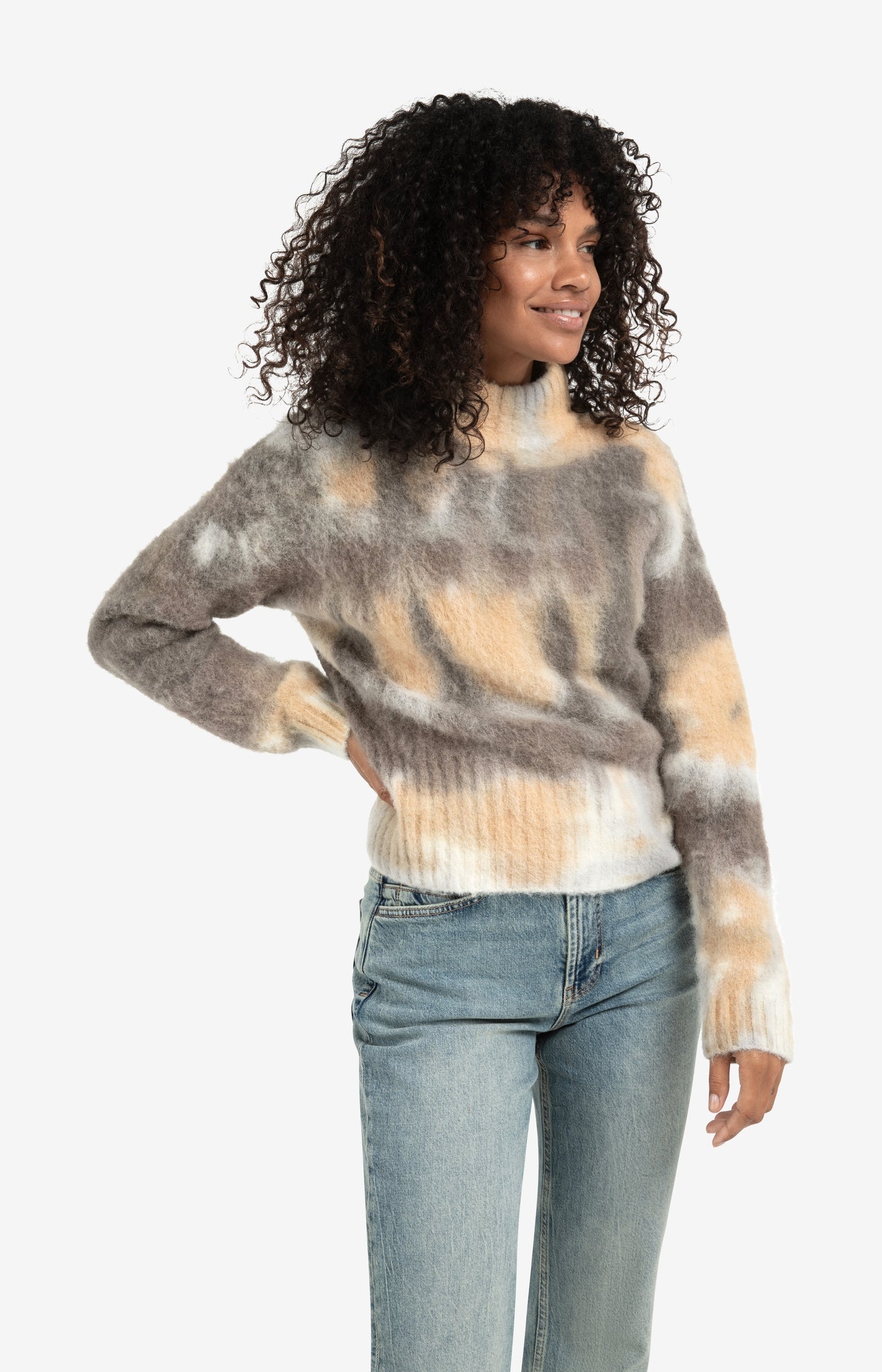 Knitted sweater with melange print and high neck - Type: lookbook