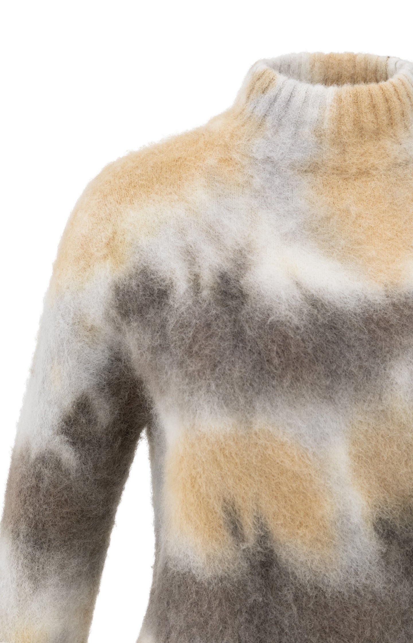 Knitted sweater with melange print and high neck
