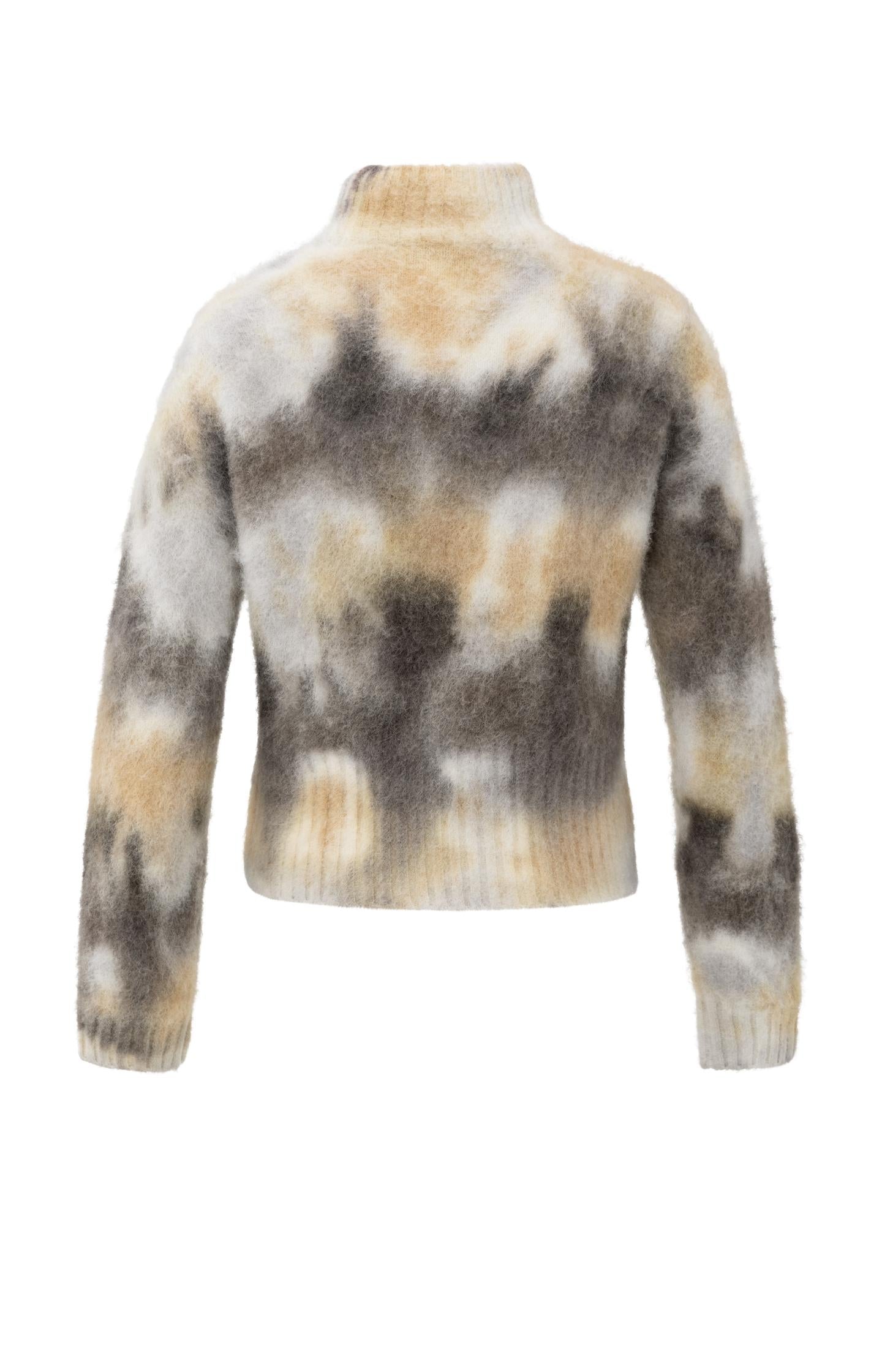 Knitted sweater with melange print and high neck