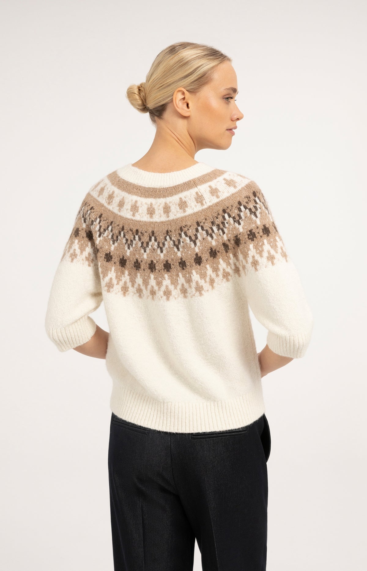 Strickpullover mit nordischem Jacquardmuster - Dark Beige Melange