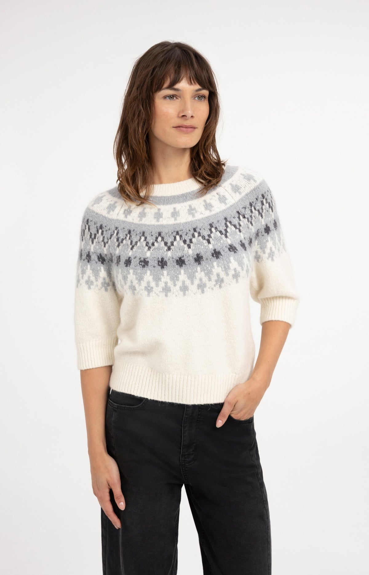 Knitted sweater with Nordic jacquard pattern