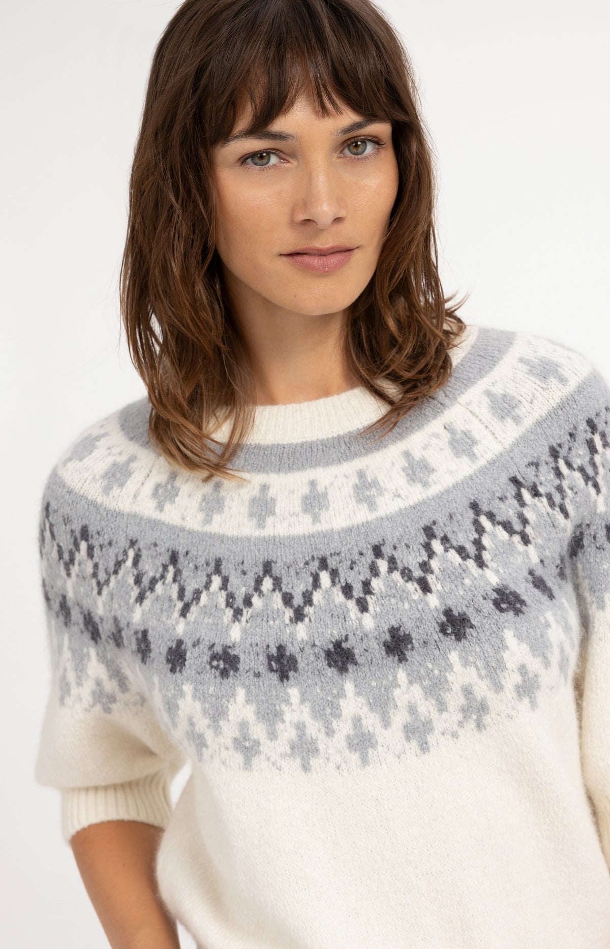 Knitted sweater with Nordic jacquard pattern - Illusions Gray Dessin