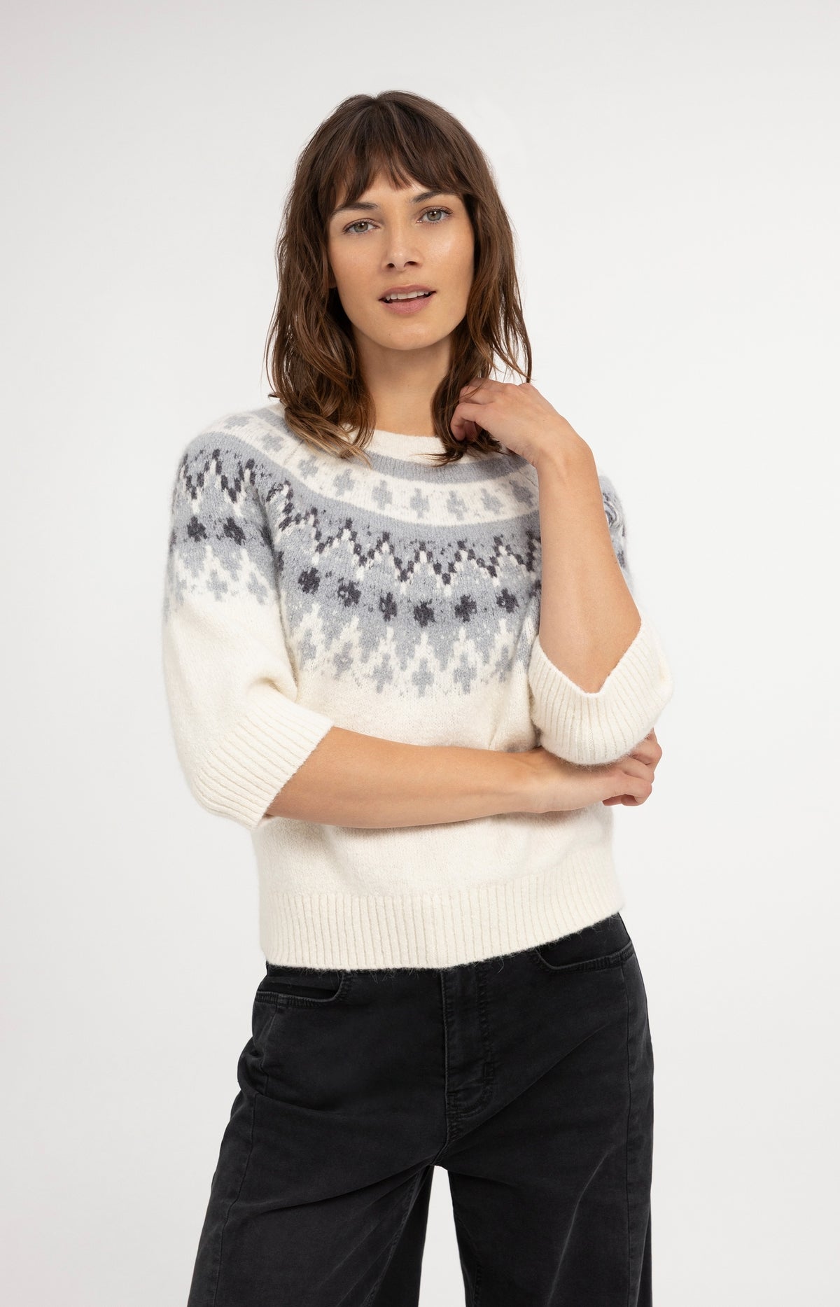 Knitted sweater with Nordic jacquard pattern - Illusions Gray Dessin